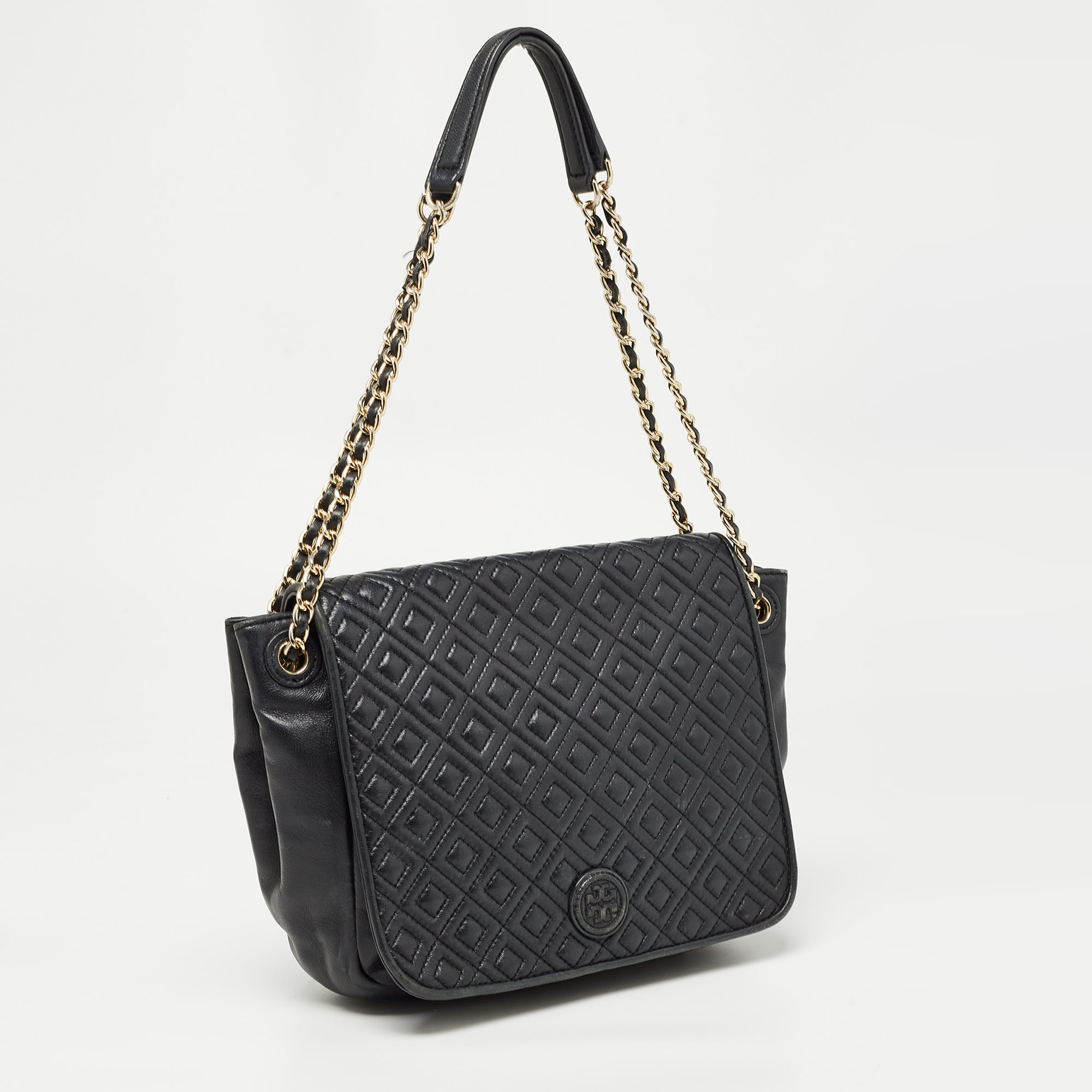 Tory Burch Black Quilted Leather Marion Flap Chain Shoulder Bag