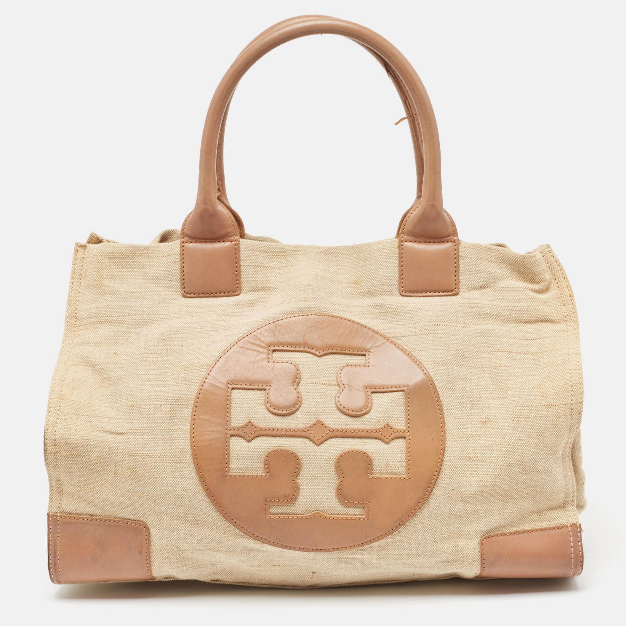 Tory burch natural/beige canvas and leather large ella tote
