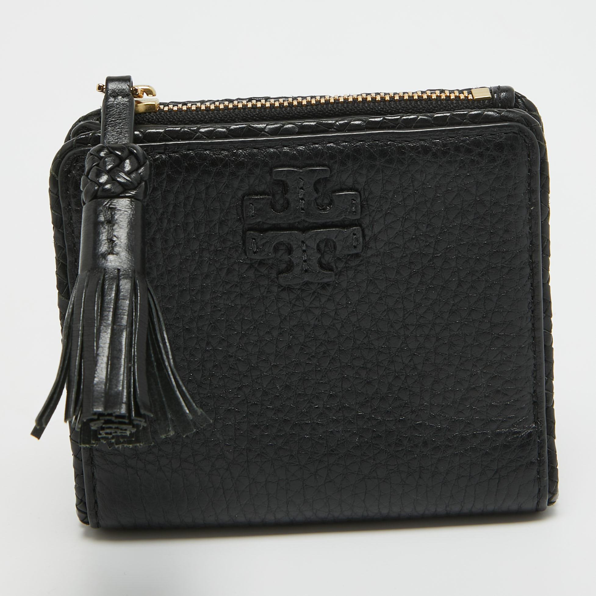 Tory burch black leather taylor bifold compact wallet