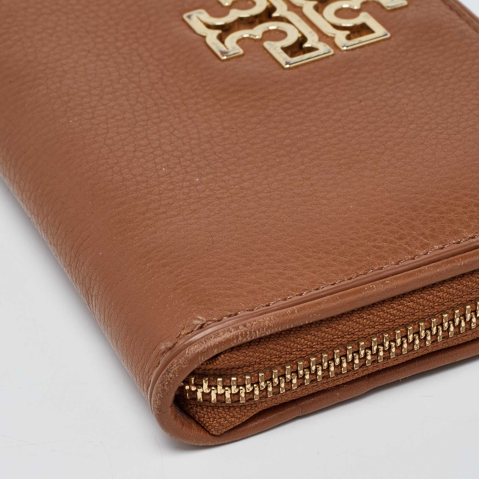 Tory Burch Brown Leather Britten Zip Around Wallet