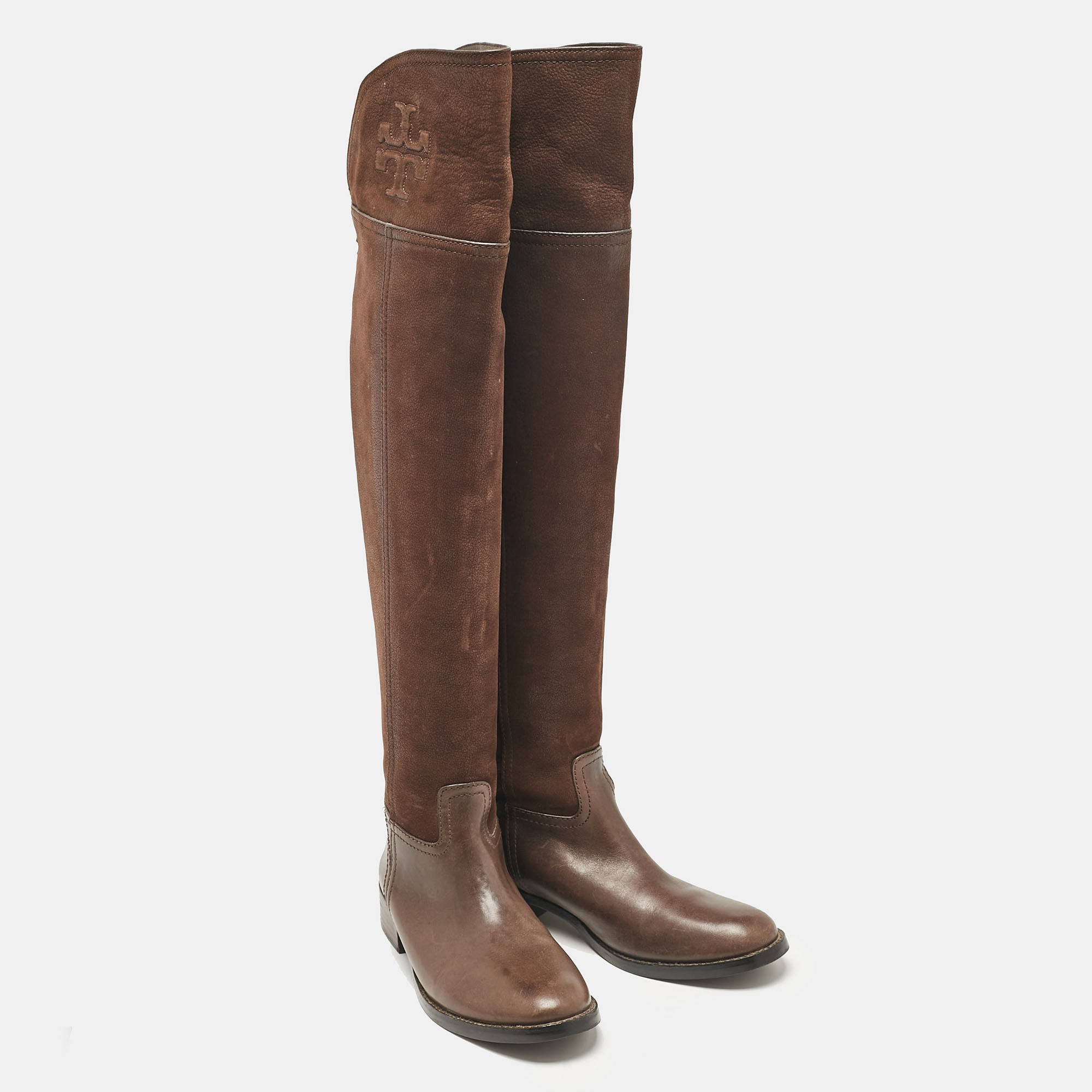 Tory Burch Brown Leather Over The Knee Boots Size 35.5