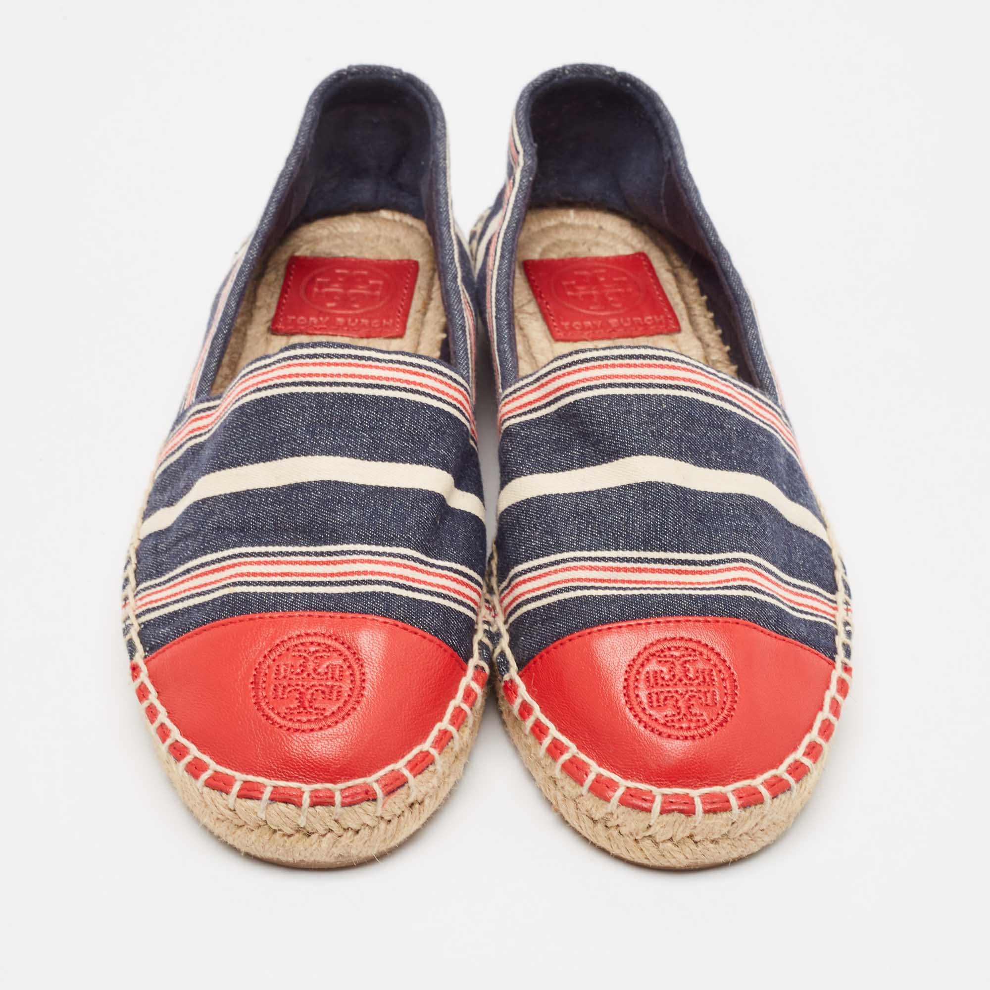 Tory Burch Multicolor Denim And Leather Espadrille Flats Size 37.5