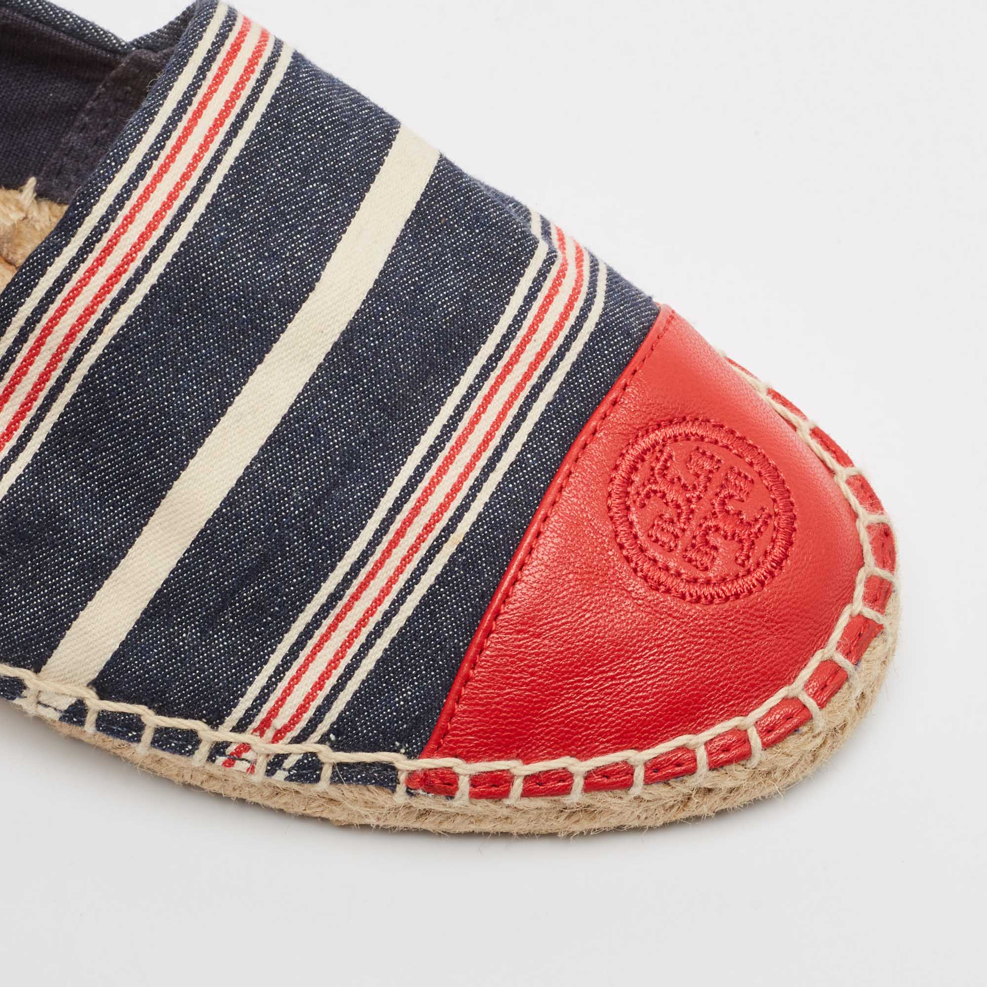 Tory Burch Multicolor Denim And Leather Espadrille Flats Size 37.5