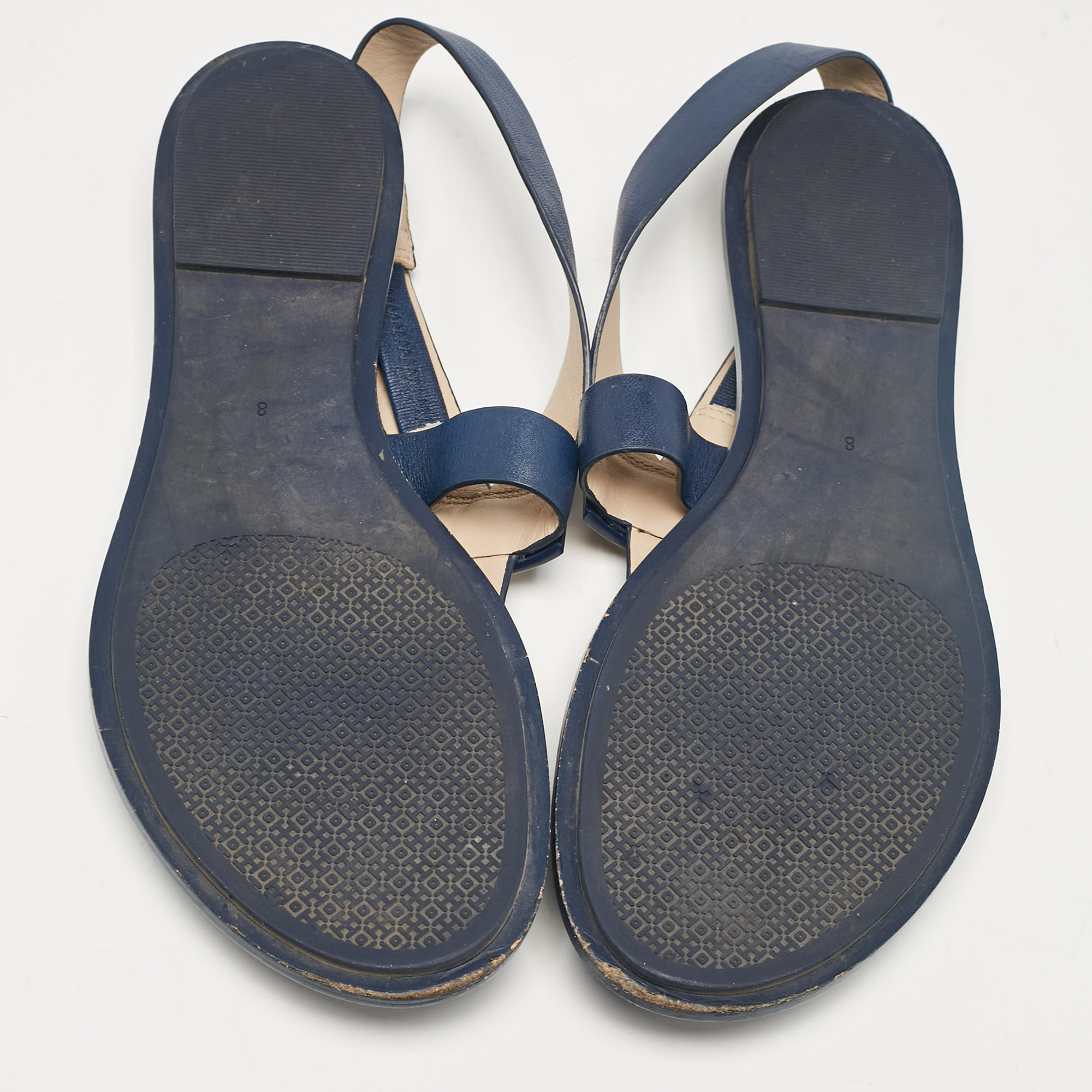 Tory Burch Navy Blue Leather Gigi Thong Flat Sandals Size 38.5