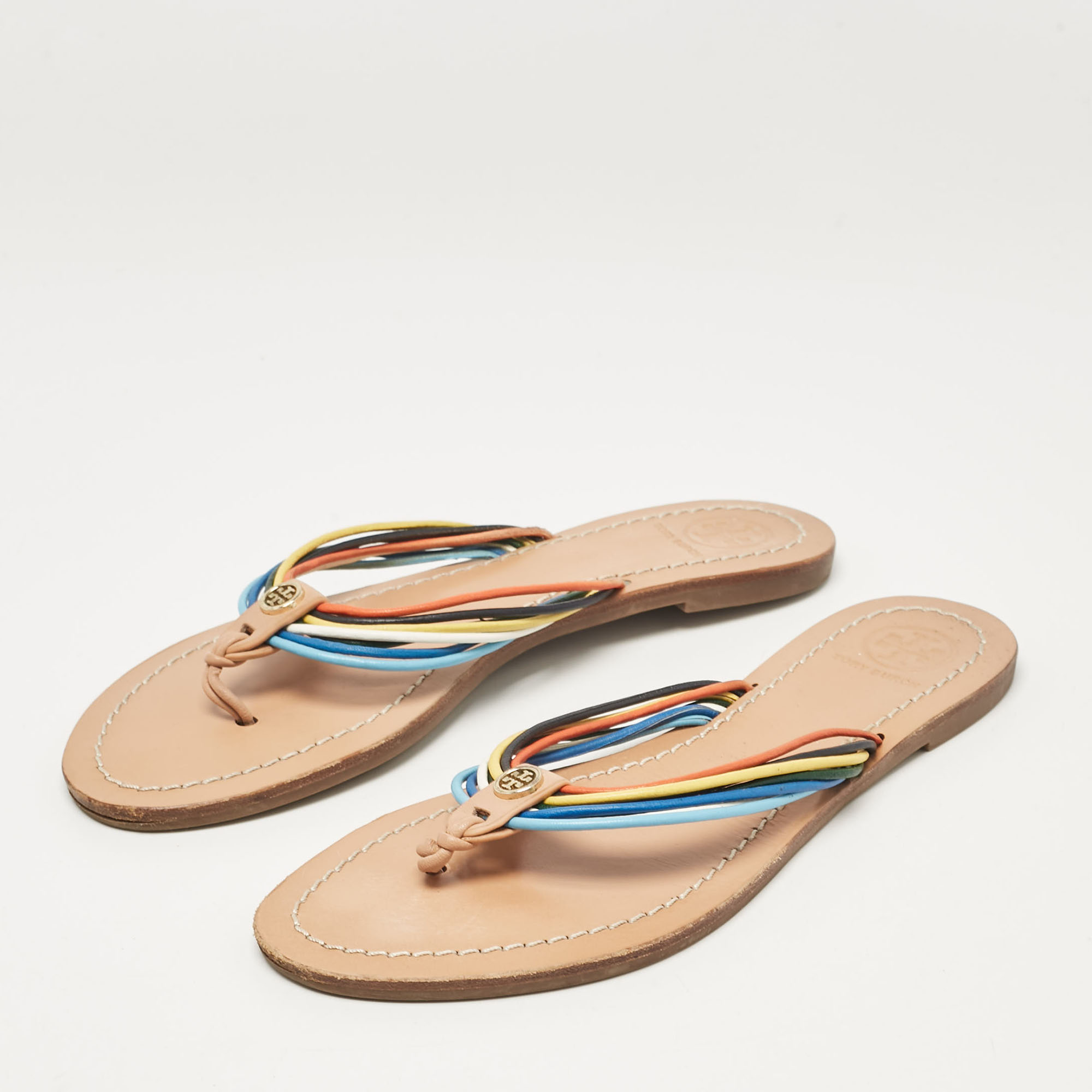 Tory Burch Multicolor Leather Flat Sandals Size 37