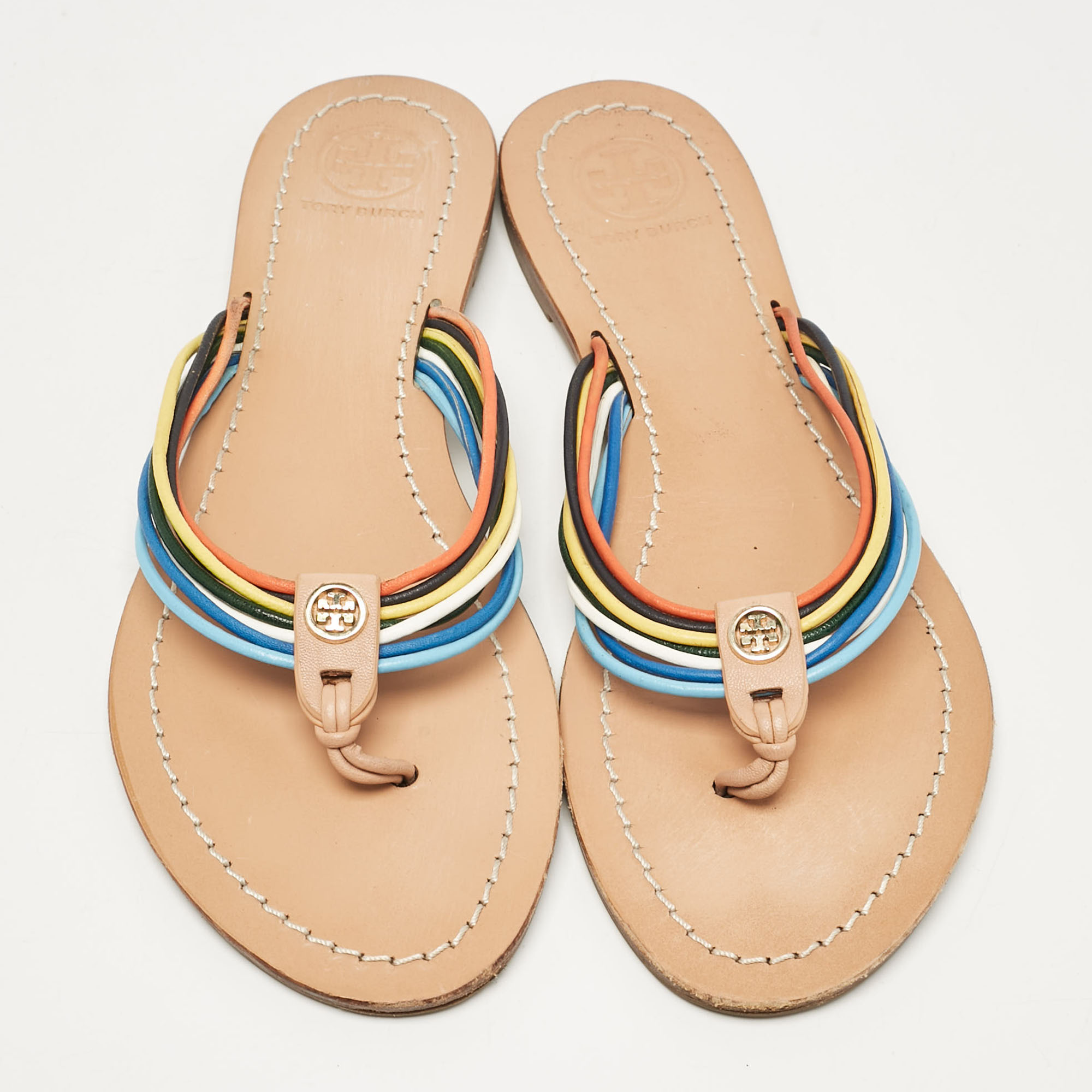 Tory Burch Multicolor Leather Flat Sandals Size 37