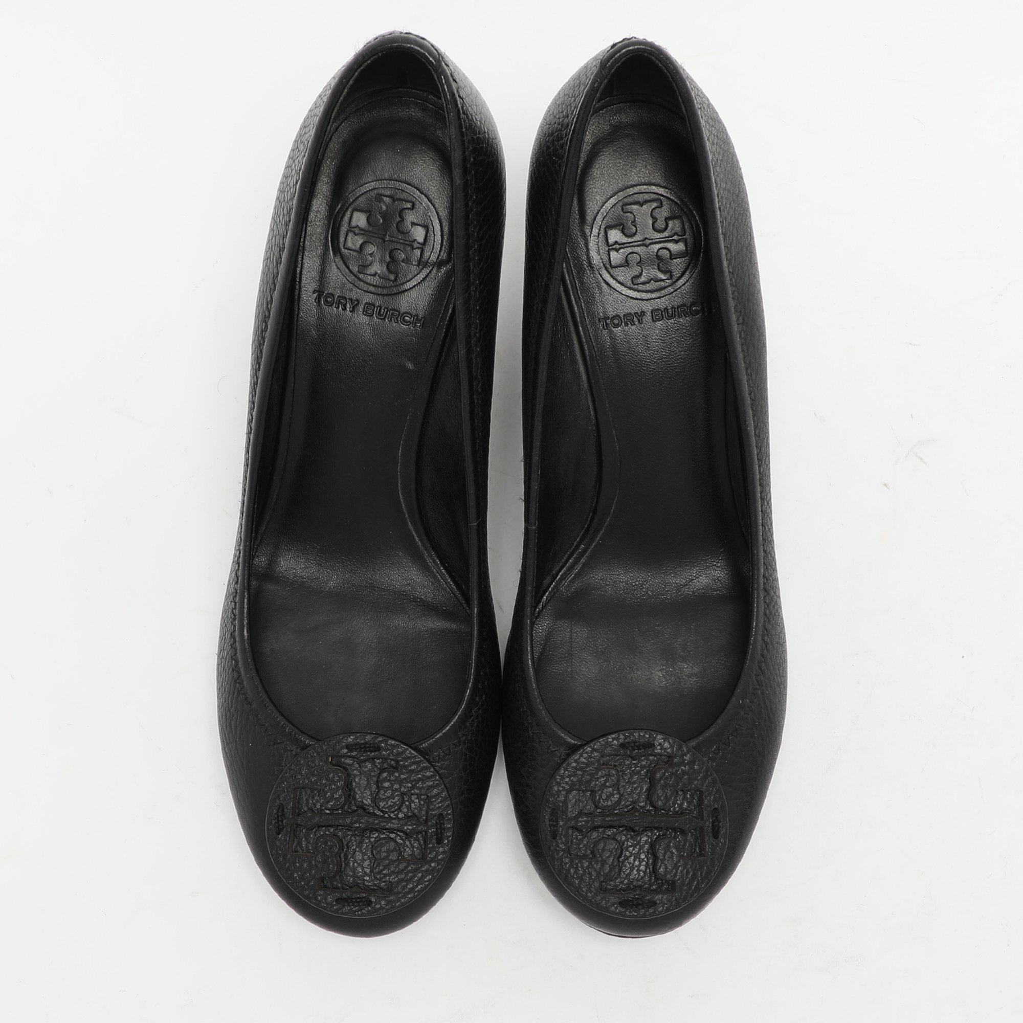 Tory Burch Black Leather Sally Wedge Pumps Size 36.5