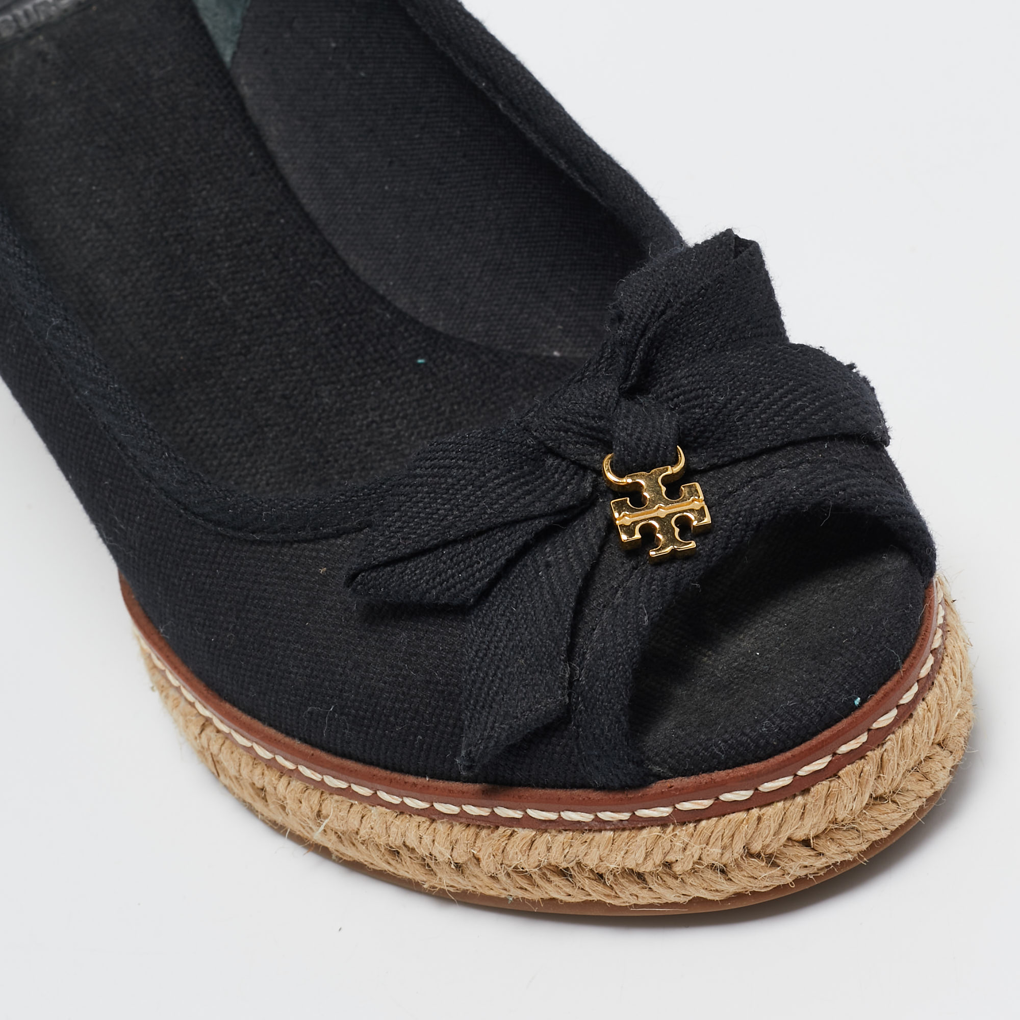 Tory Burch Black Canvas Wedge Pumps Size 37