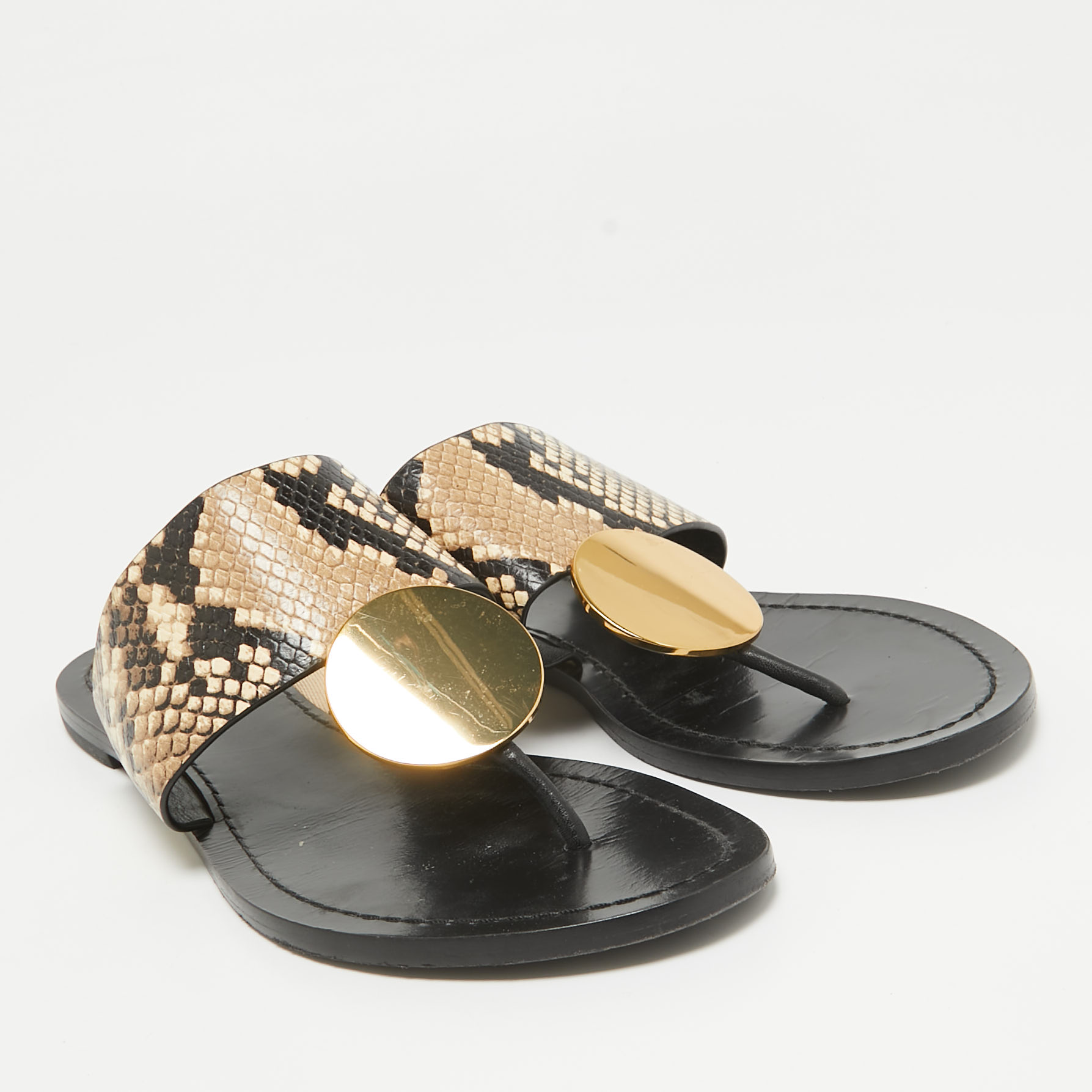 Tory Burch Brown Python Embossed Leather Flat Sandals 39