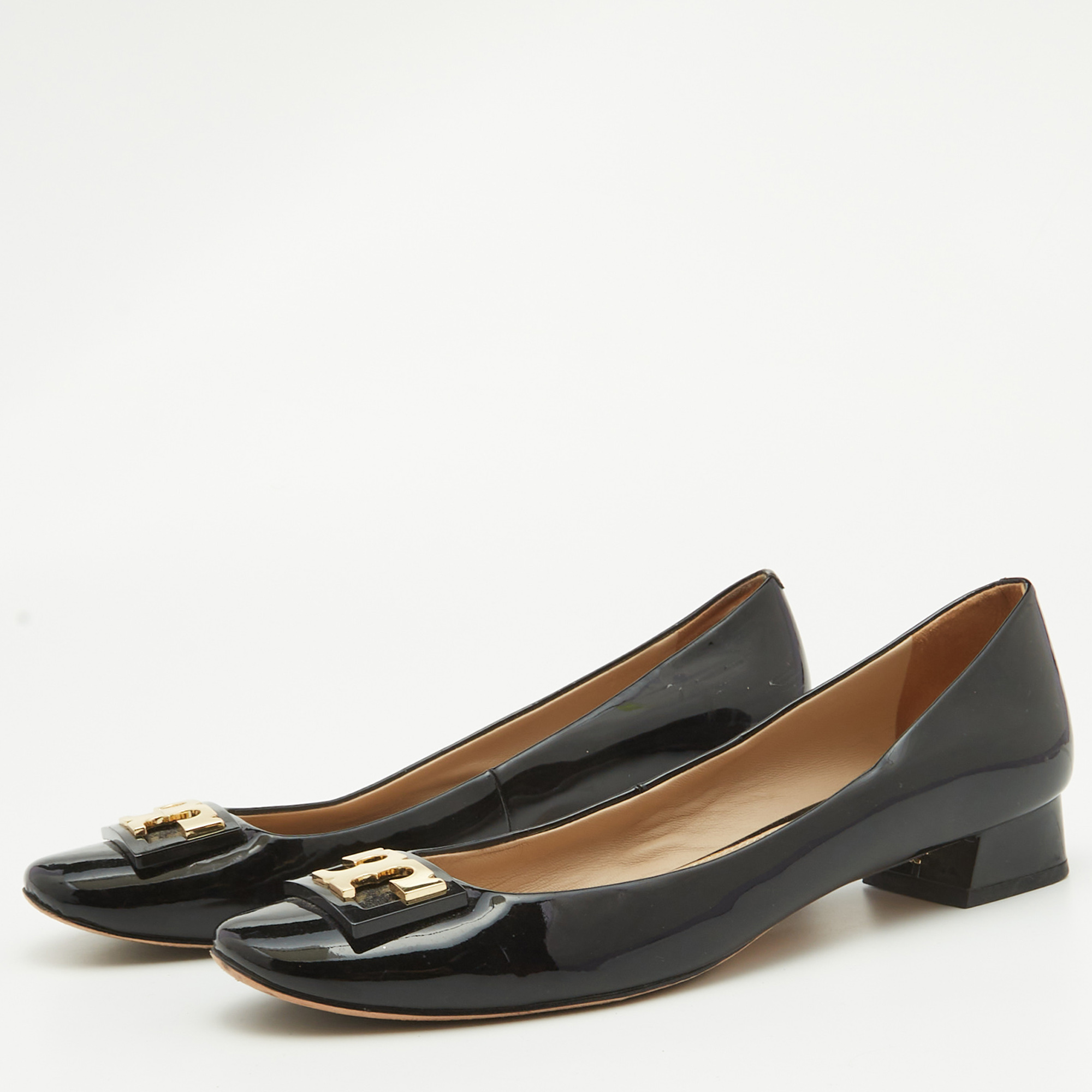 Tory Burch Black Patent Leather Gigi Rounded Toe Pumps Size 40