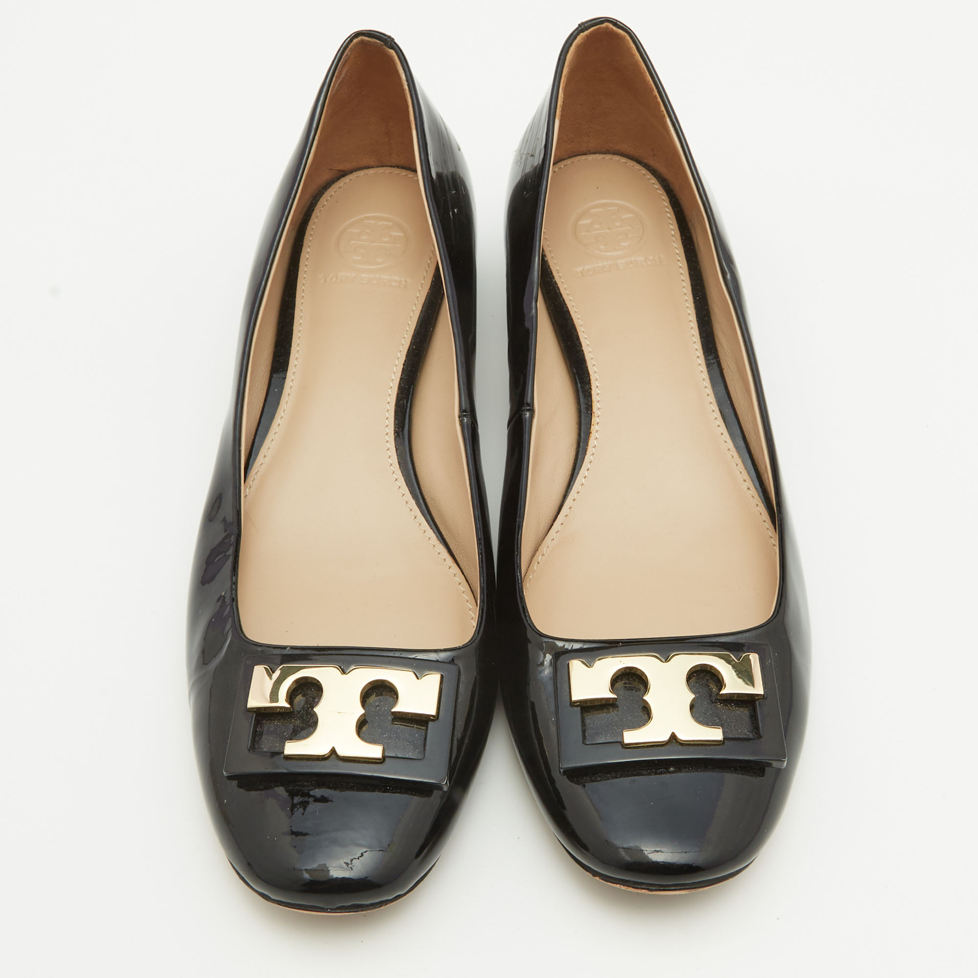 Tory Burch Black Patent Leather Gigi Rounded Toe Pumps Size 40