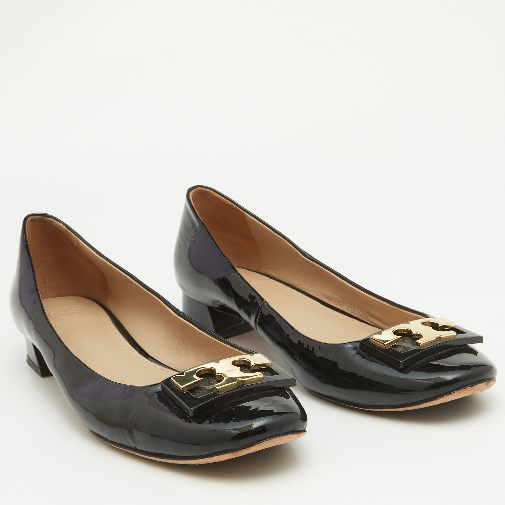 Tory Burch Black Patent Leather Gigi Rounded Toe Pumps Size 40