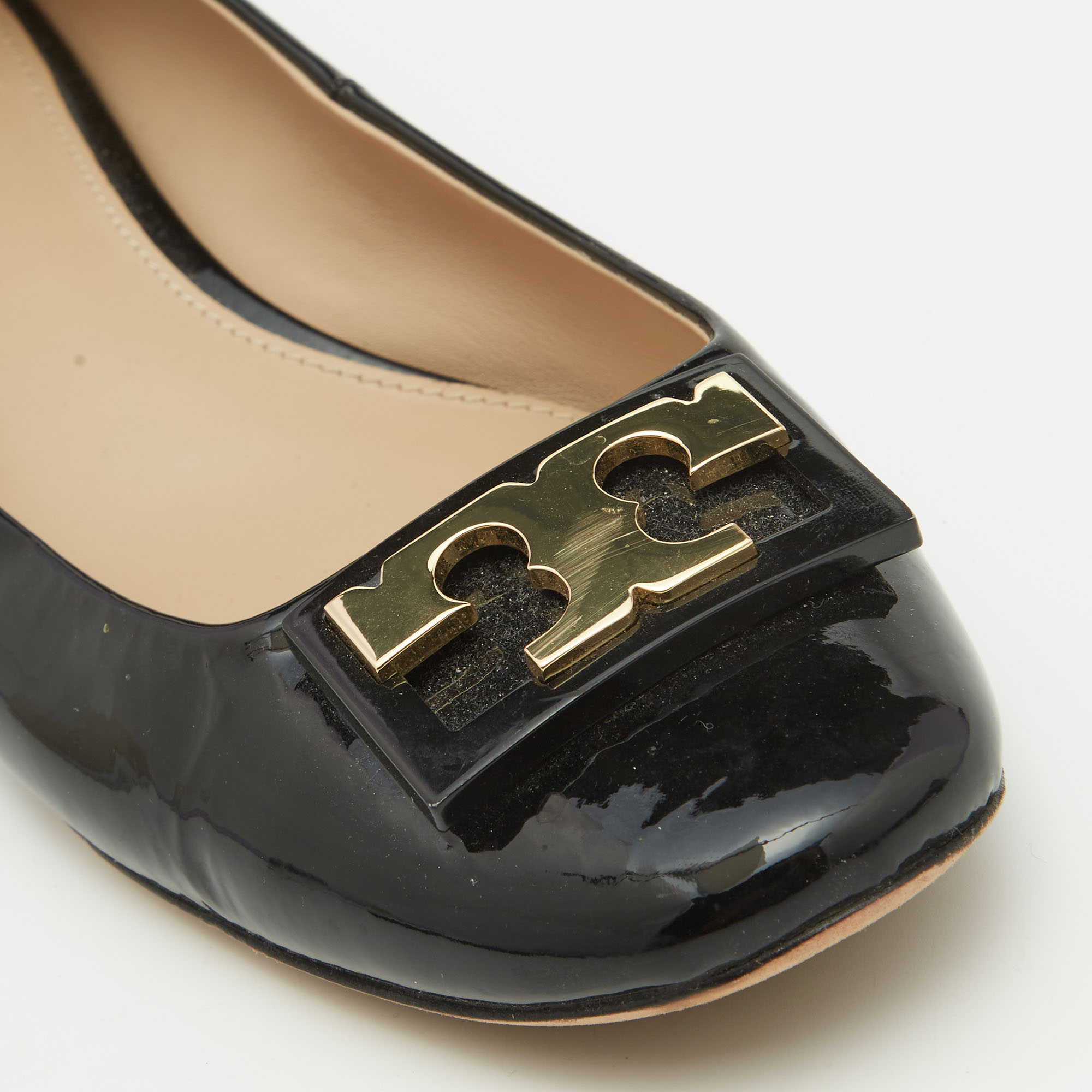 Tory Burch Black Patent Leather Gigi Rounded Toe Pumps Size 40