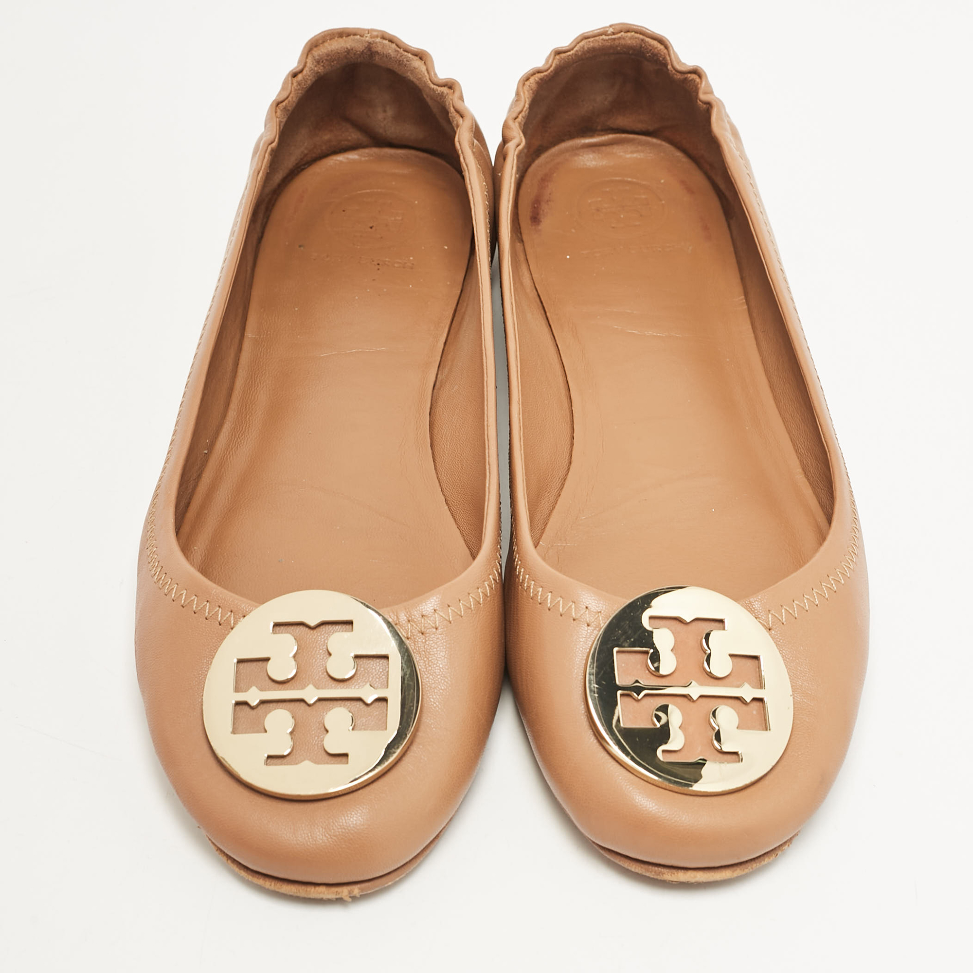 Tory Burch Brown Leather Minnie Travel Ballet Flats Size 39.5