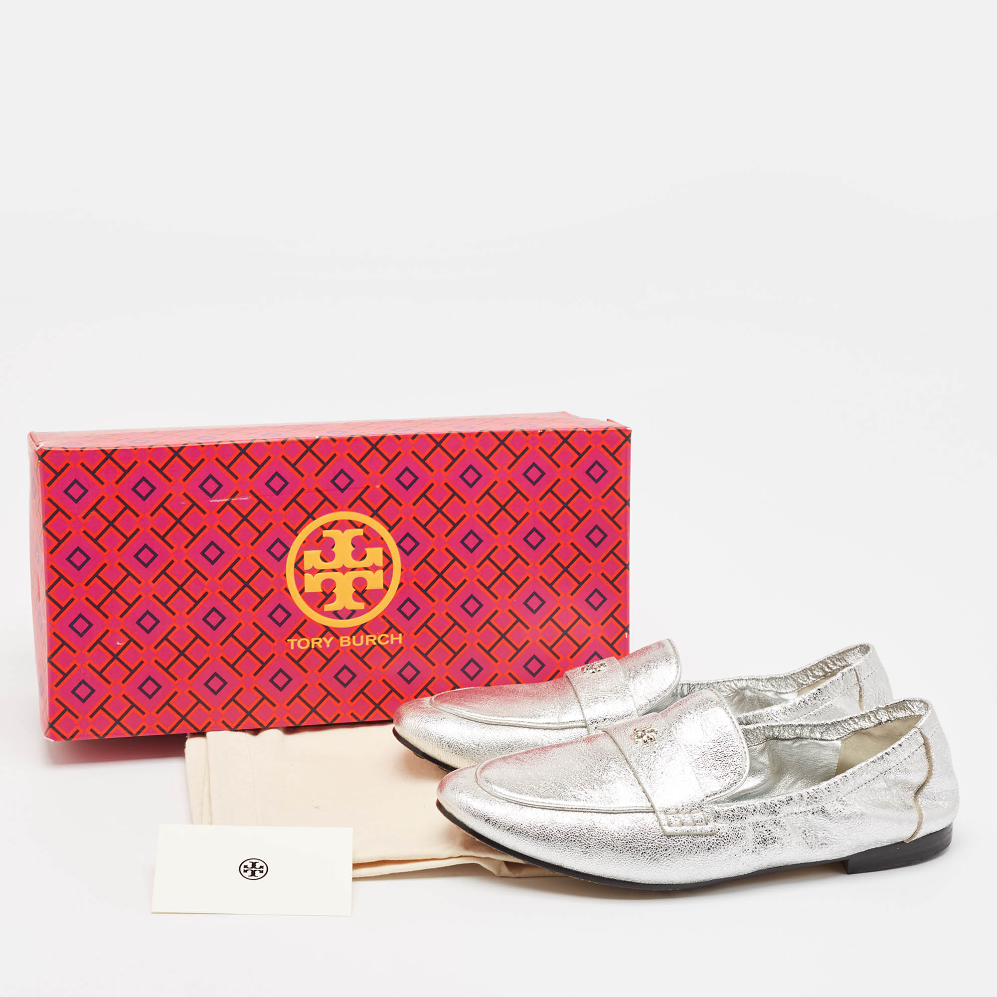 Tory Burch Silver Leather Ballet Loafers Size 38.5