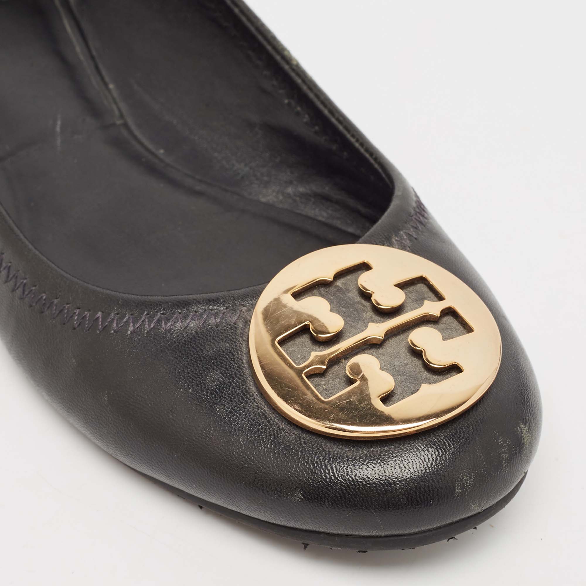 Tory Burch Black Leather Reva Ballet Flats Size 38.5