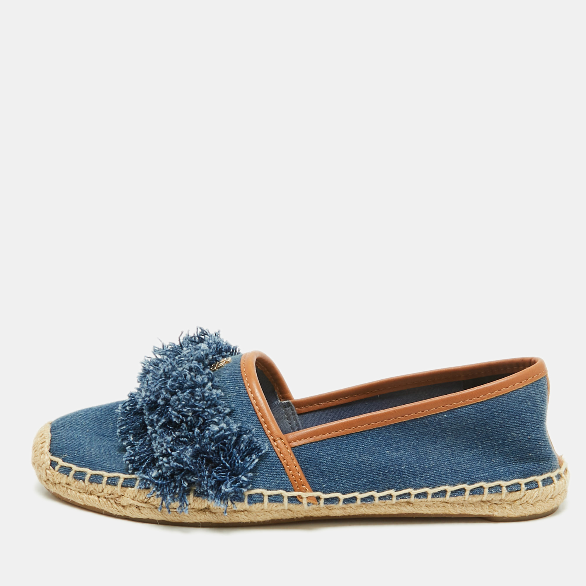 Tory Burch Navy Blue Denim Shaw Fringe Espadrille Flats Size 38
Tory Burch Navy Blue Denim Shaw Fringe Espadrille Flats Size 38