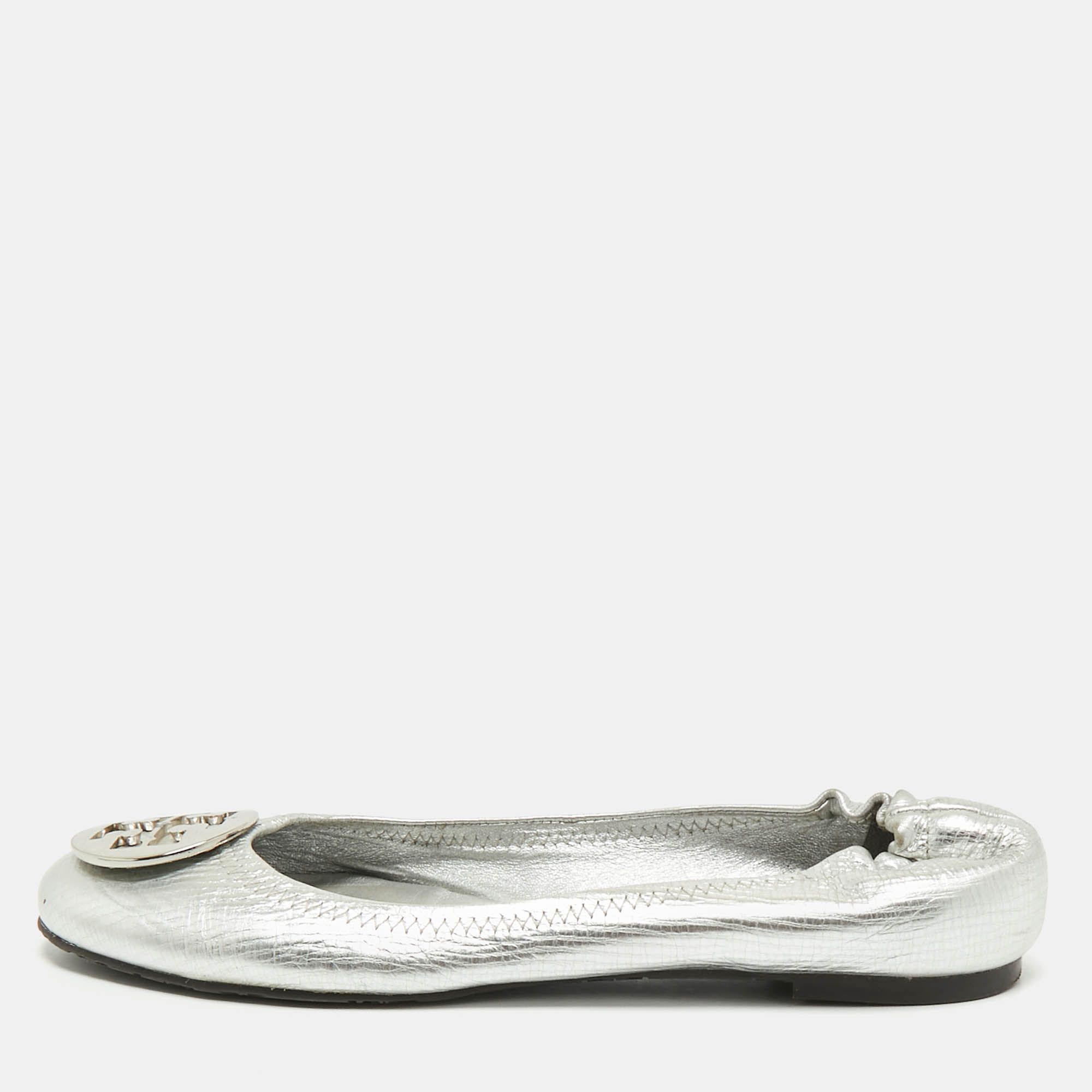 Metallic Leather Reva Scrunch Ballet Flats Size 41 - Tory Burch - Modalova
