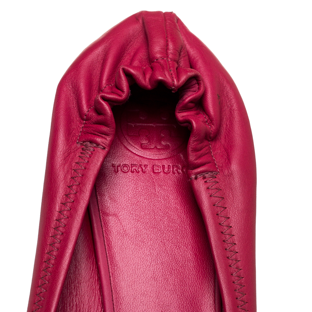 Tory Burch Pink Leather Scrunch Ballet Flats Size 40.5