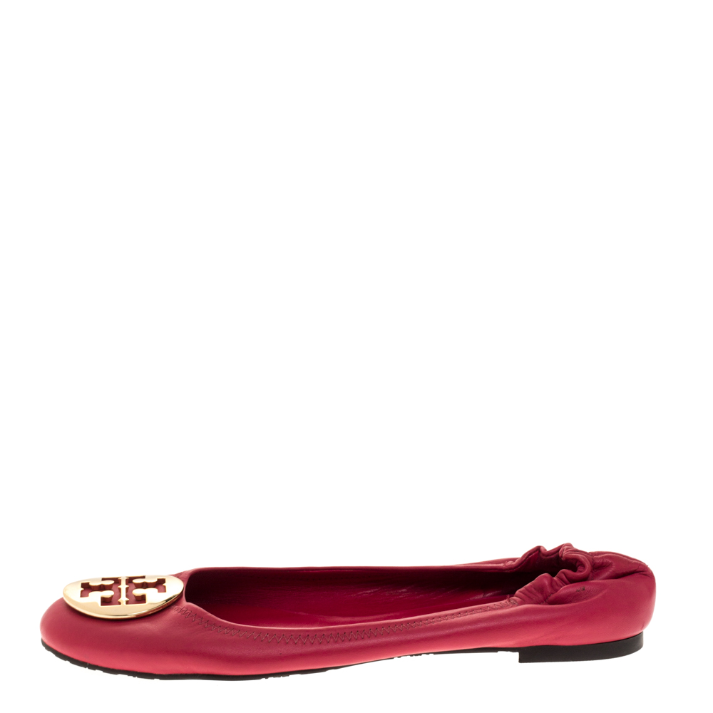 Tory Burch Pink Leather Scrunch Ballet Flats Size 40.5