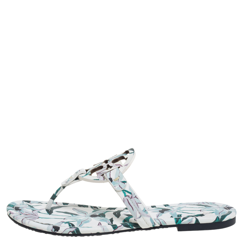 Tory Burch Tri Color Floral Printed Leather Miller Thong Flats Size, White
Tory Burch Tri Color Floral Printed Leather Miller Thong Flats Size, White