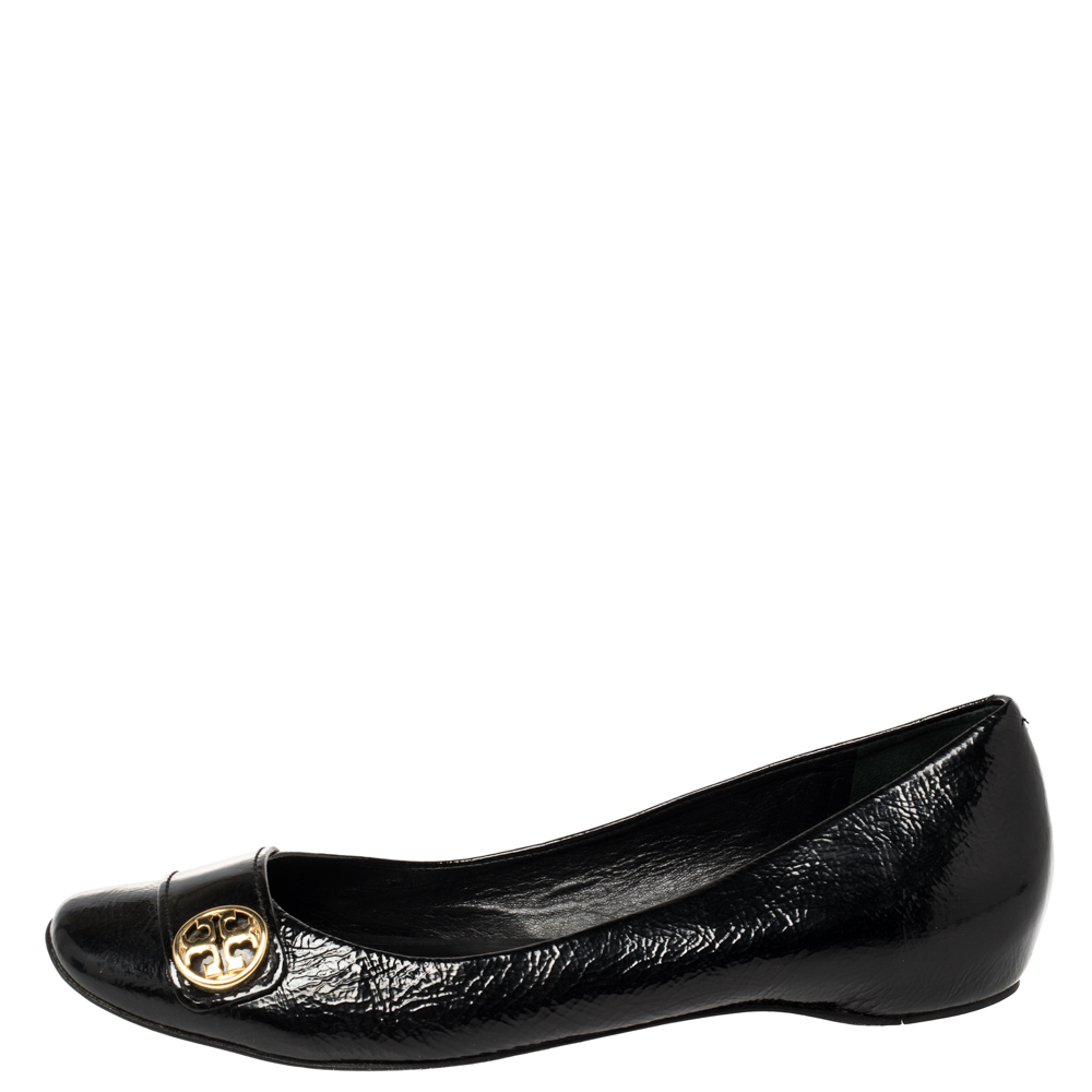 Tory Burch Black Patent Leather Andi Ballet Flats Size 39