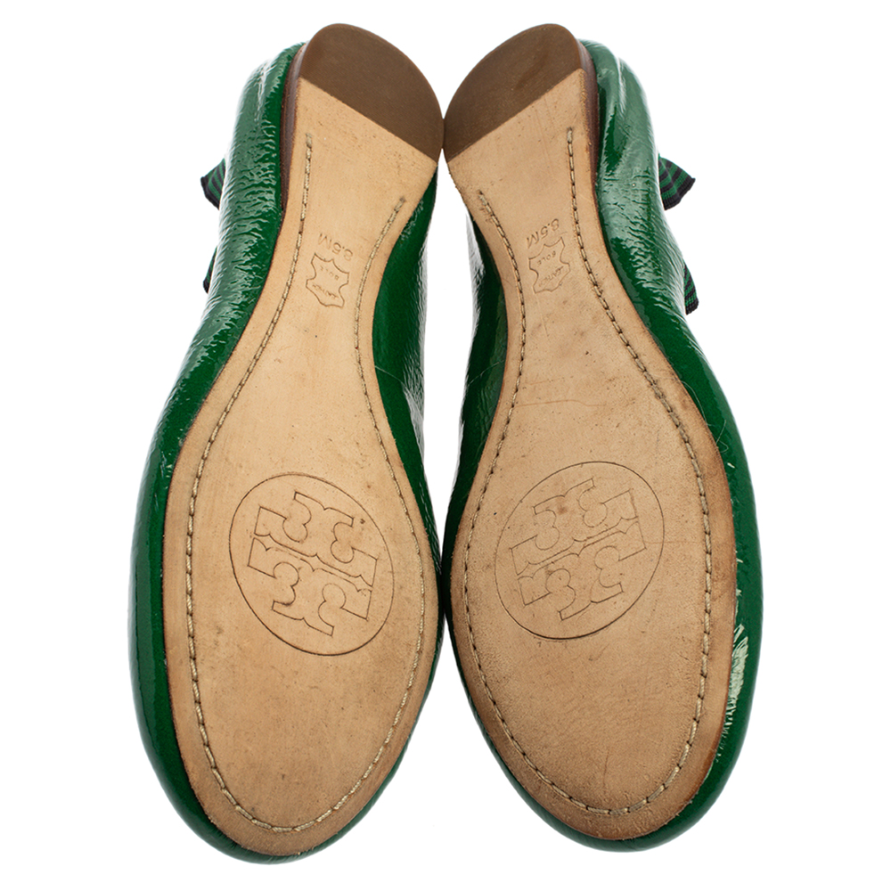 Tory Burch Green Patent Leather Caroline Ballet Flats Size 38.5