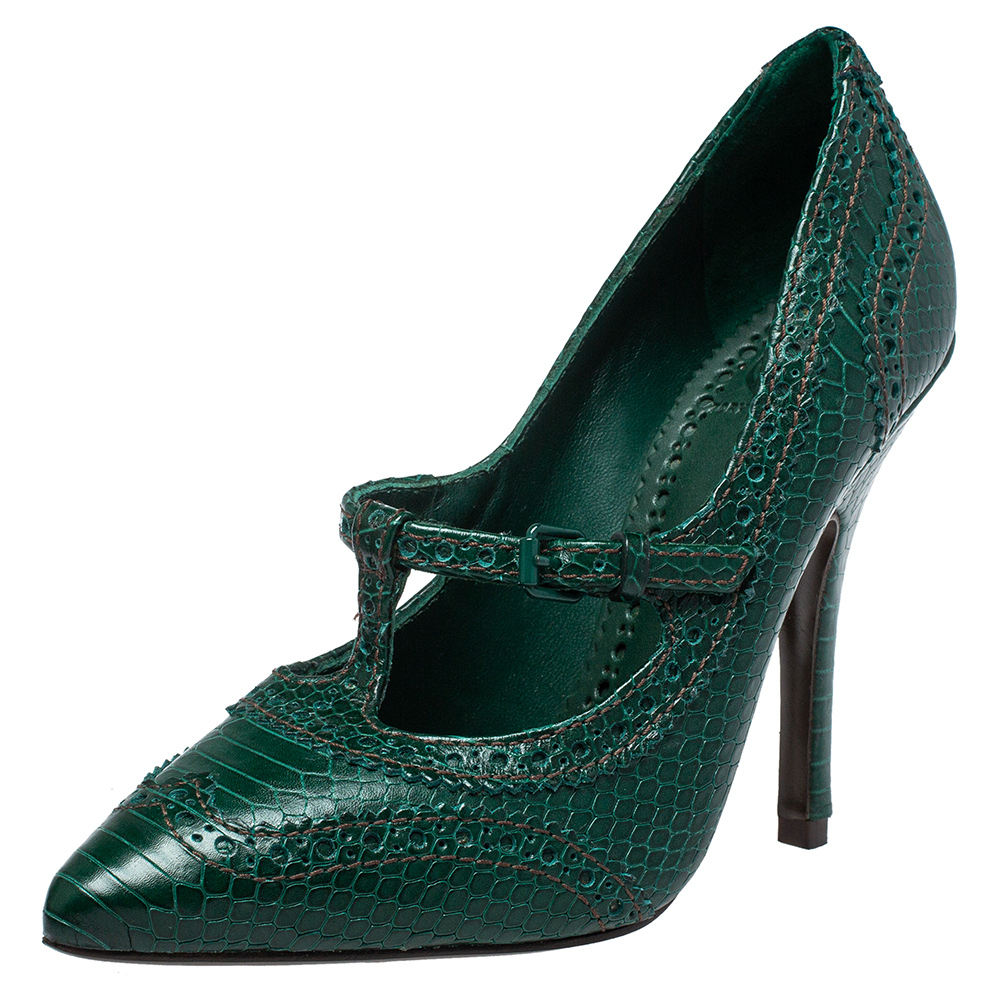 Tory Burch Green Python Embossed Leather Everly Pumps Size 36
