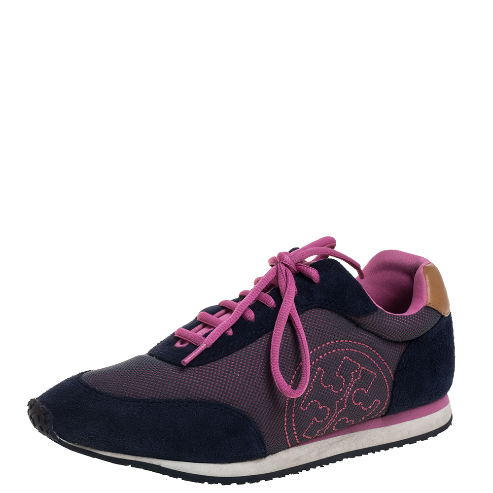 Tory Burch Blue/Pink Suede And Mesh Low Top Sneakers Size 39