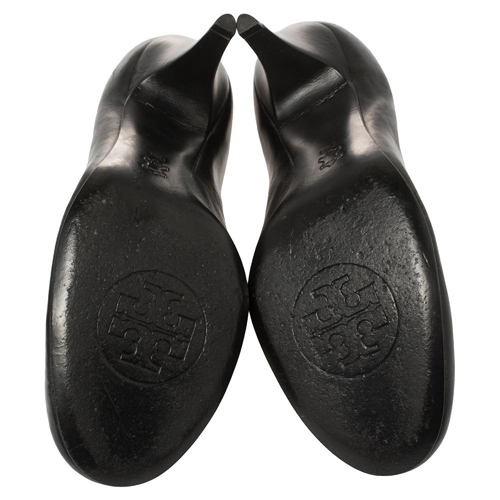 Tory Burch Black Leather Caroline Reva Scrunch Pumps Size 39