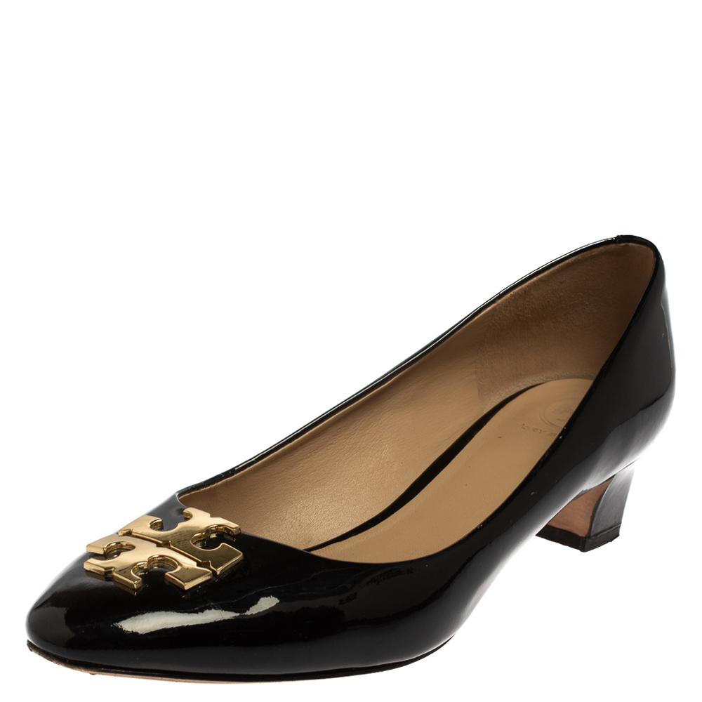 Tory Burch Black Patent Leather Raleigh Pumps Size 38.5