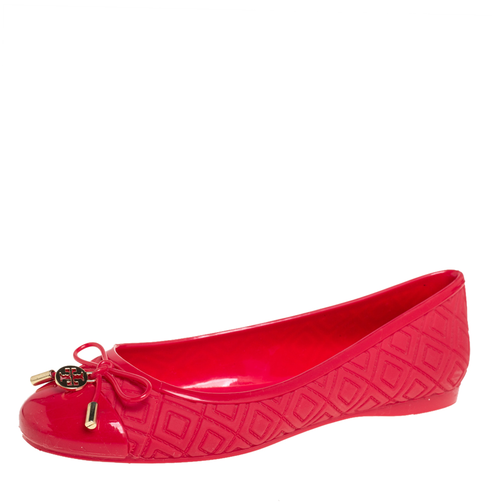 Tory Burch Red Rubber Bow Ballet Flats Size 37