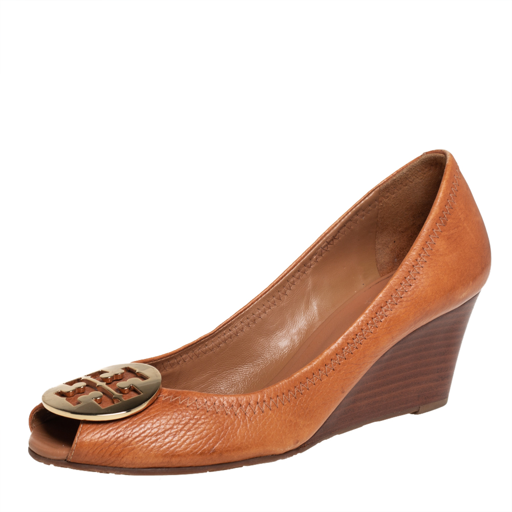 Tory Burch Brown Leather Wedge Pumps Size 39.5