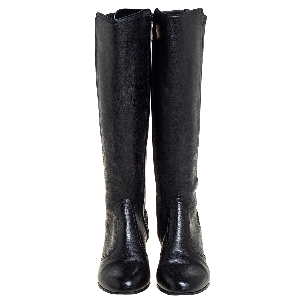 Tory Burch Black Leather Mid Calf Boots Size 35