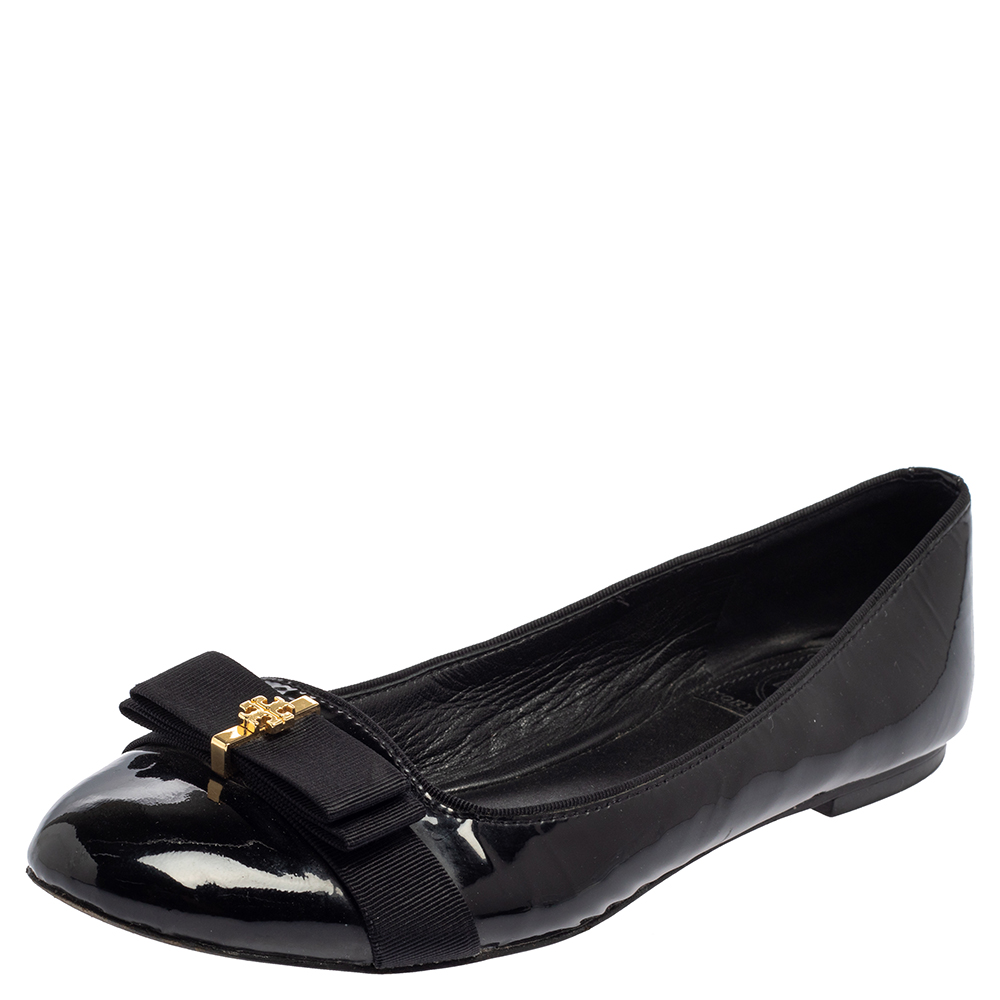 Tory Burch Black Patent Leather Ballet Flats Size 37