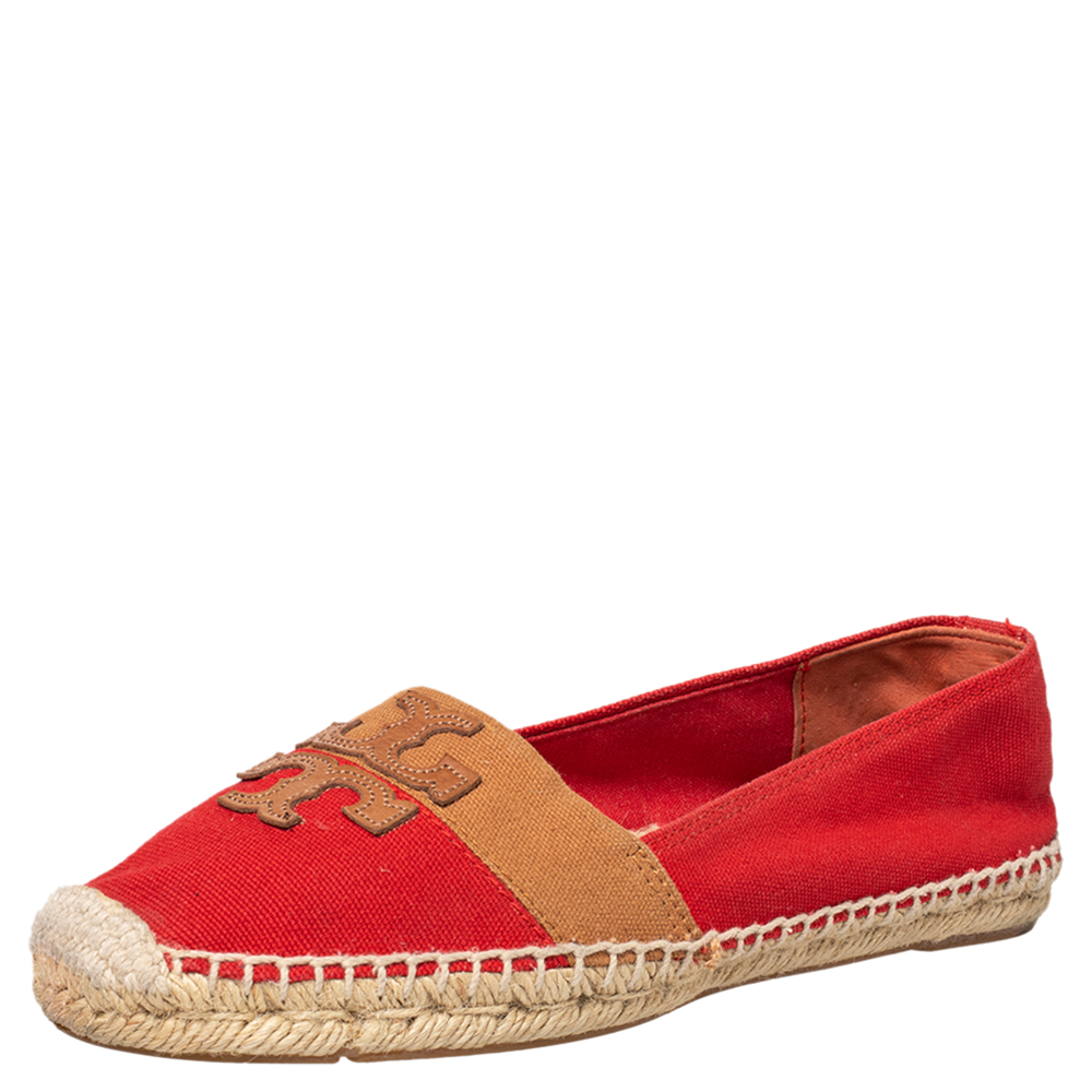 Tory Burch Red Canvas Espadrille Flats Size 38