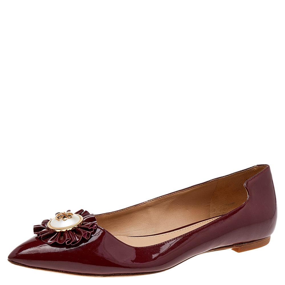 Tory Burch Burgundy Patent Leather Ballet Flats Size 36.5