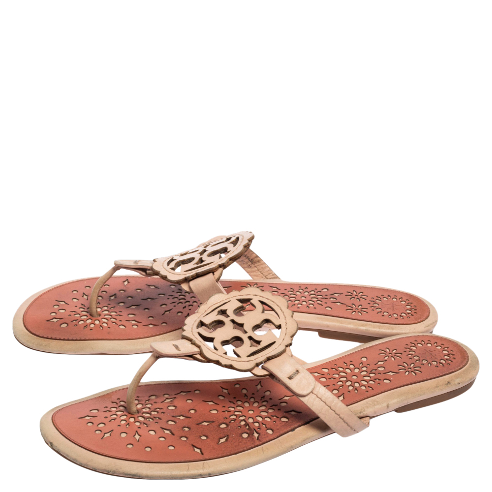 Tory Burch Pink Leather Mini Miller Thong Flat Sandals Size 41