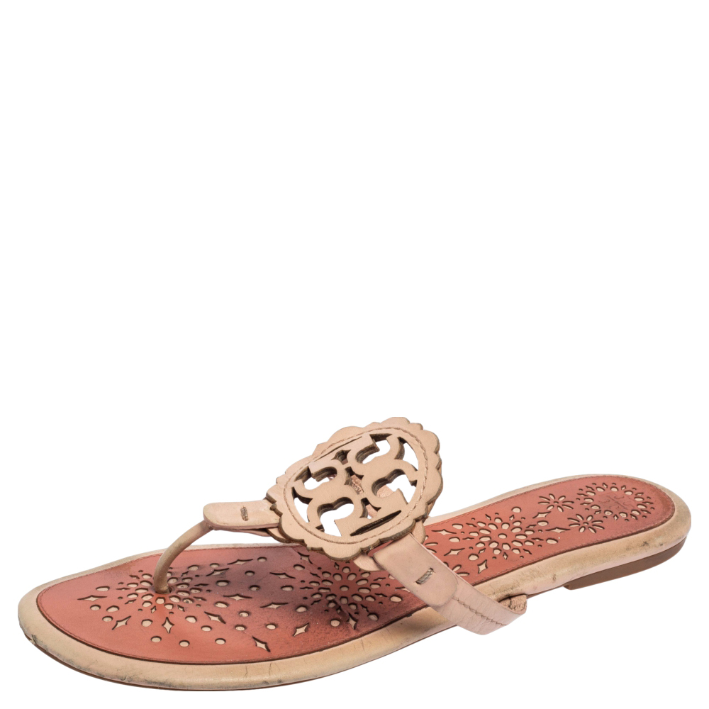 Tory Burch Pink Leather Mini Miller Thong Flat Sandals Size 41