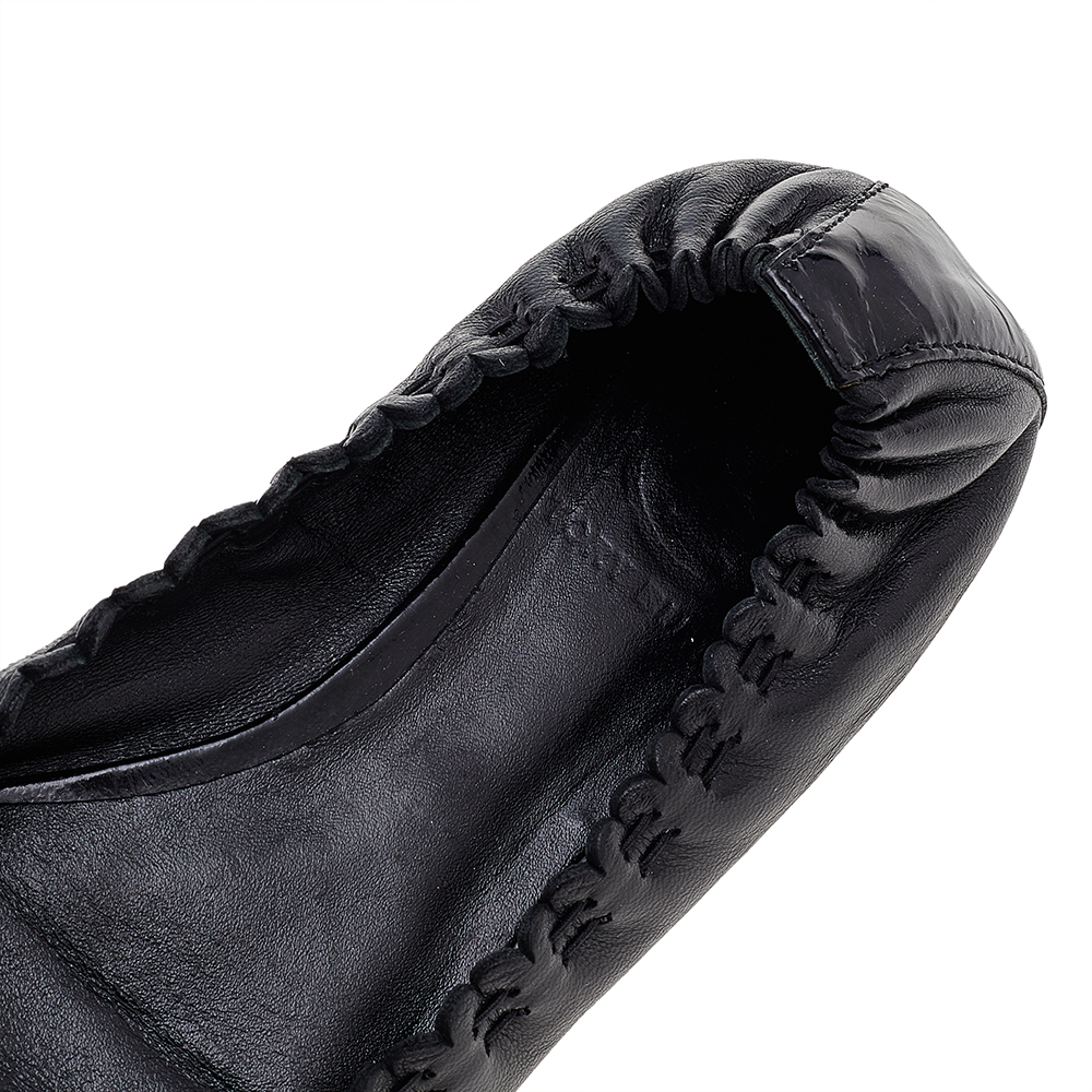 Tory Burch Black Leather Cap Toe Scrunch Ballet Flats Size 36