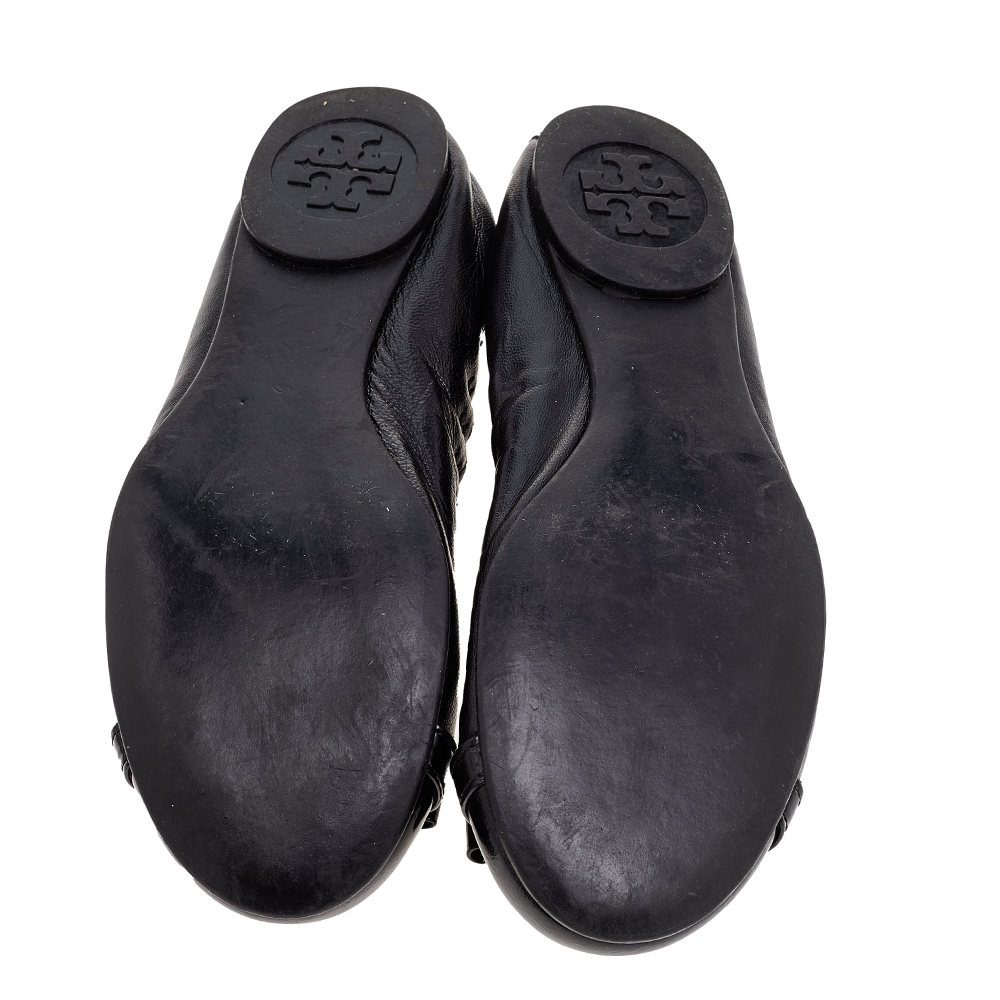Tory Burch Black Leather Cap Toe Scrunch Ballet Flats Size 36