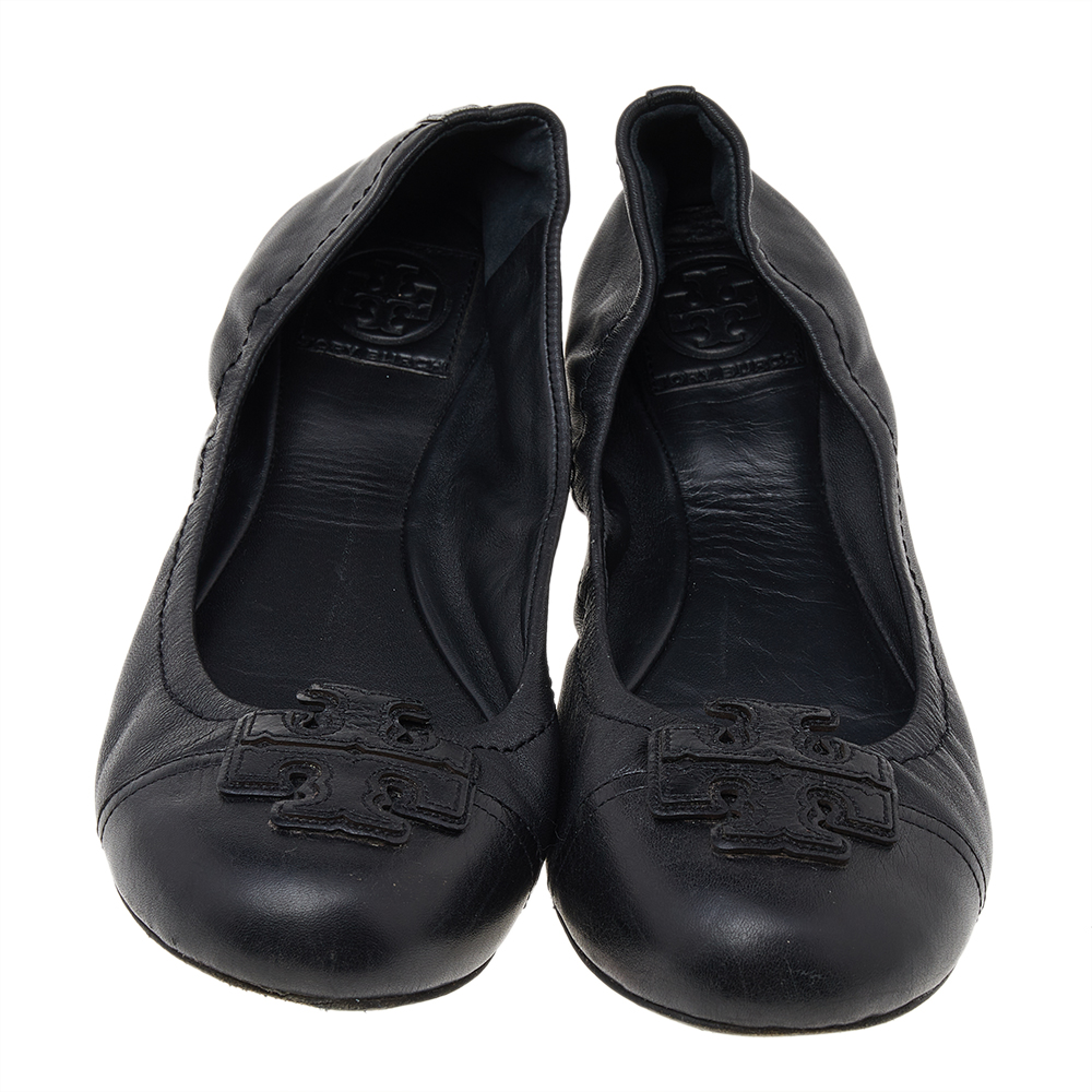 Tory Burch Black Leather Ballet Flats Size 39.5