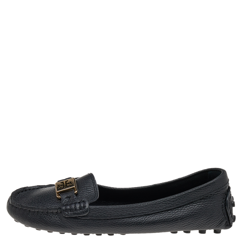 Tory Burch Black Leather Slip On Loafers Size 38