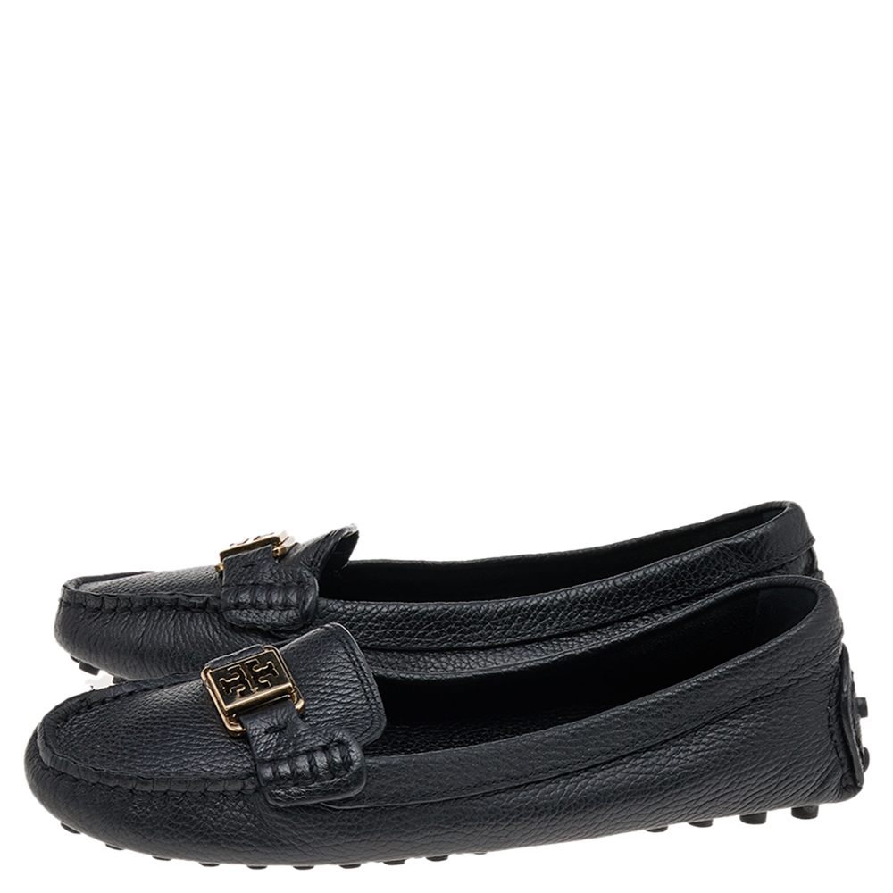 Tory Burch Black Leather Slip On Loafers Size 38
