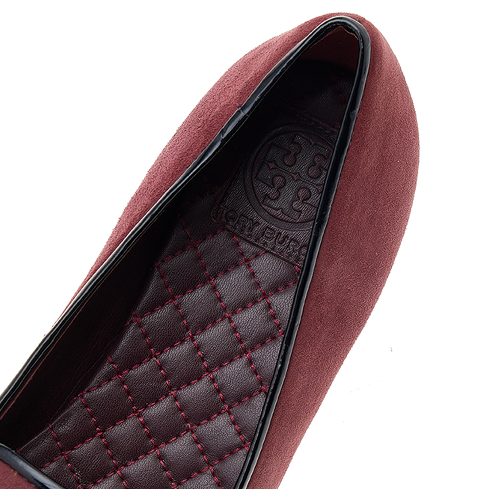 Tory Burch Burgundy Suede Smoking Slippers Size 38.5