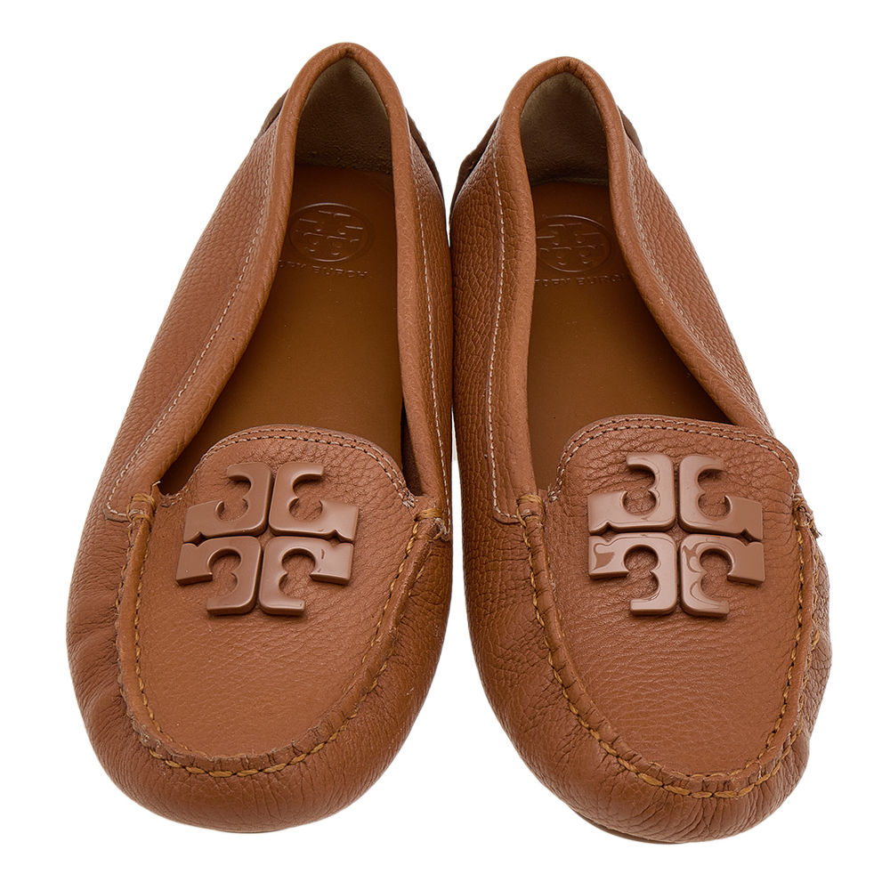 Tory Burch Brown Leather Slip On Loafers Size 38.5
