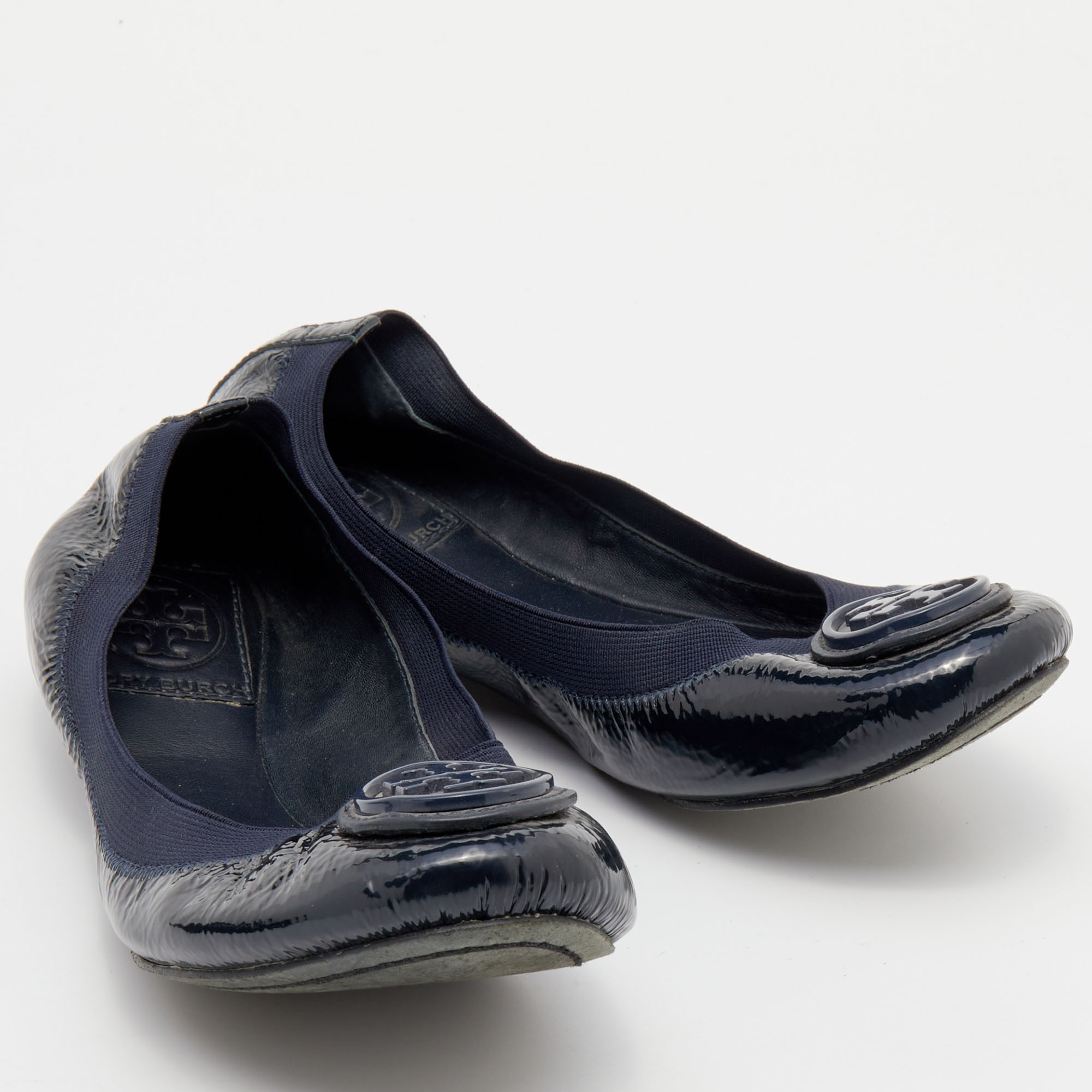 Tory Burch Blue Patent Leather Caroline Ballet Flats 36.5