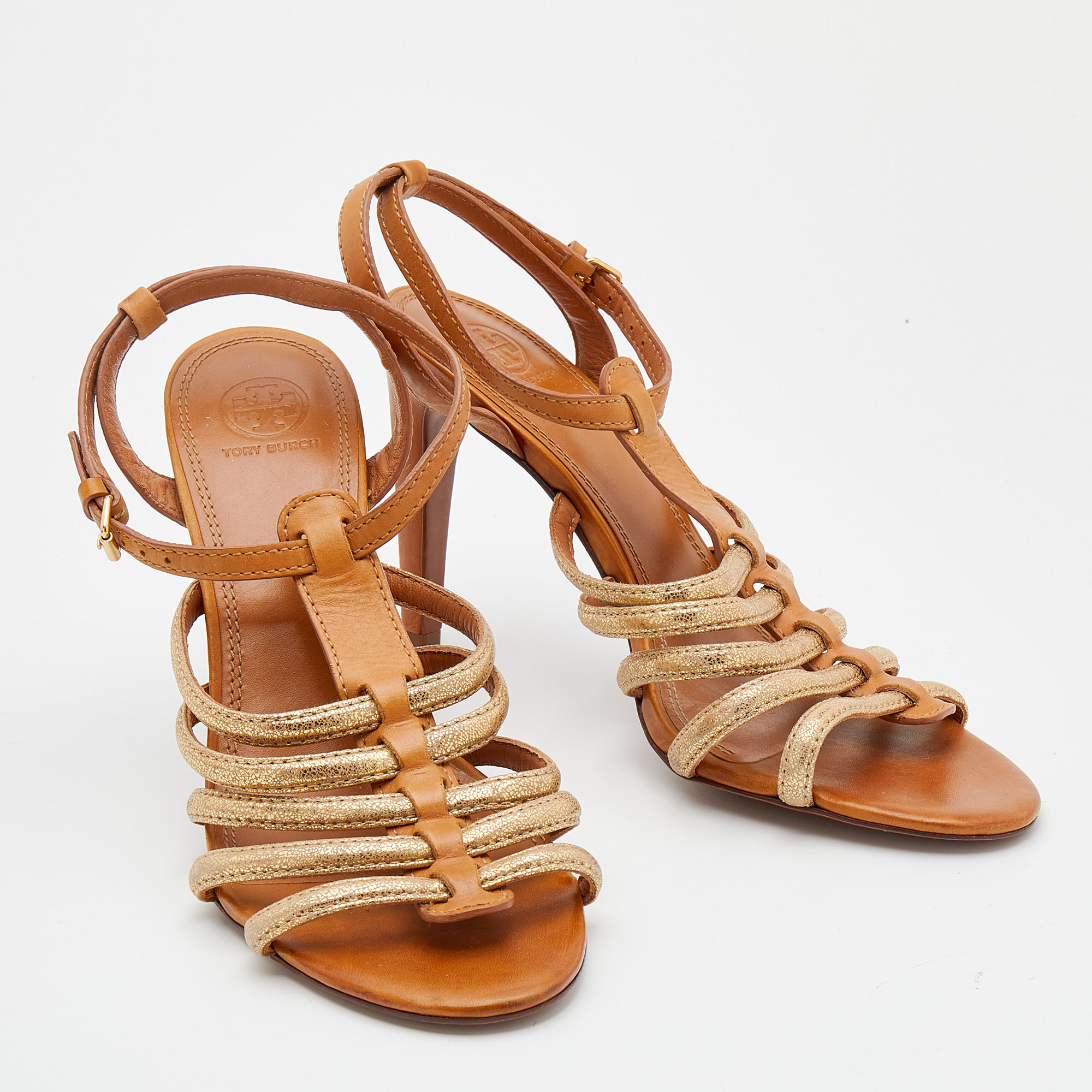 Tory Burch Brown Leather Charlene Gladiator Sandals Size 41
