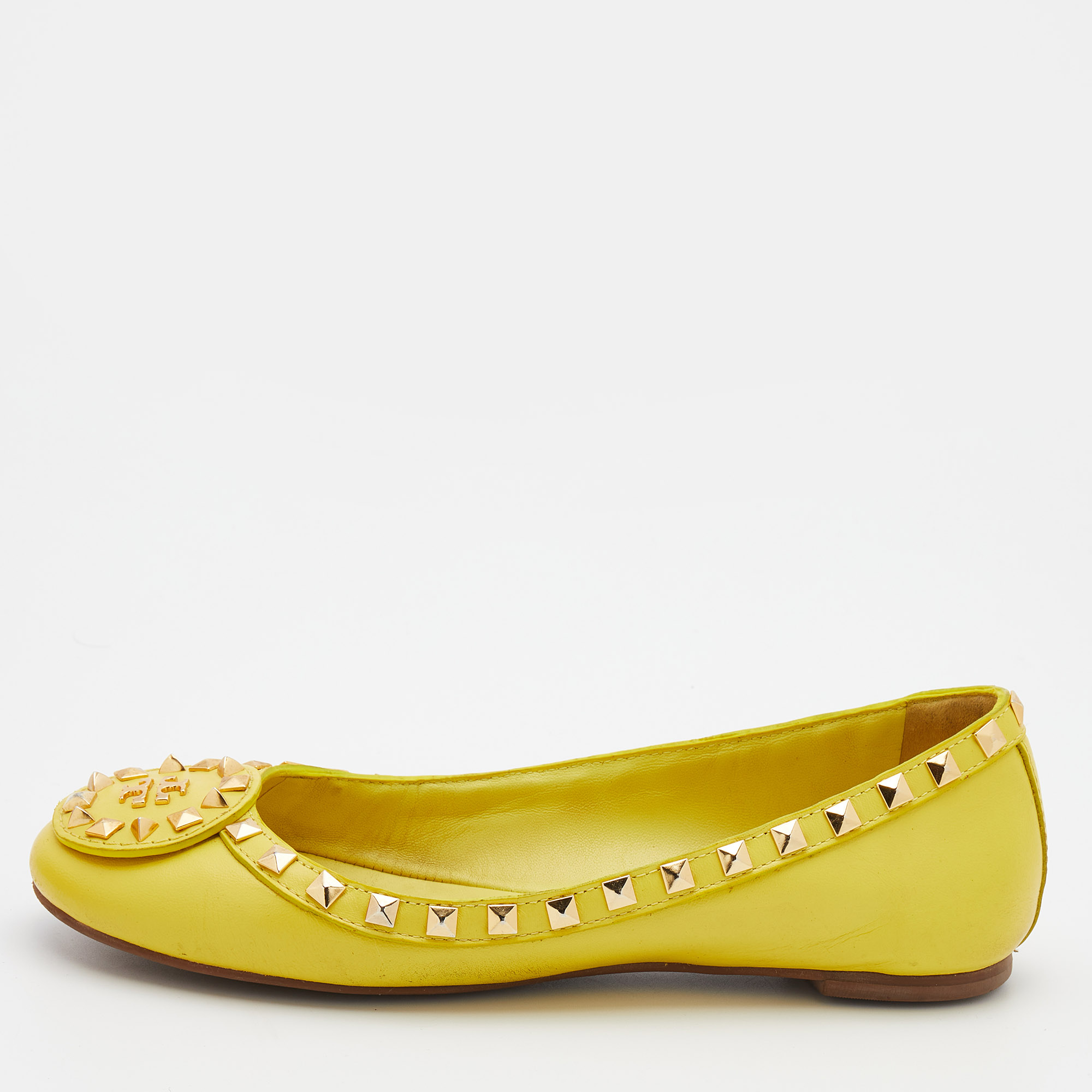 Tory Burch Yellow Leather Studded Ballet Flats Size 37.5