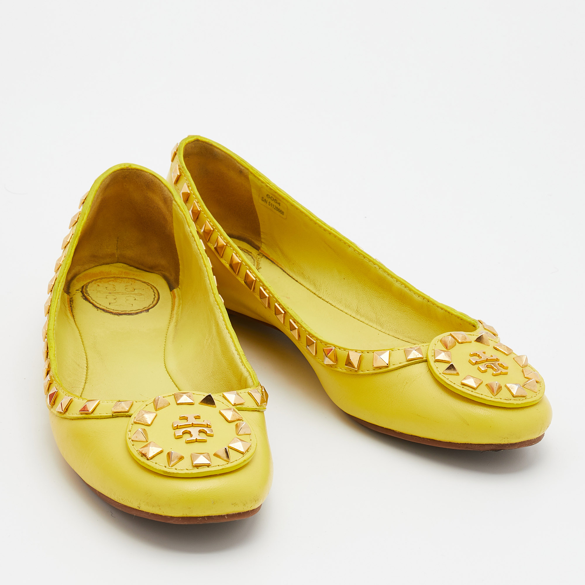 Tory Burch Yellow Leather Studded Ballet Flats Size 37.5